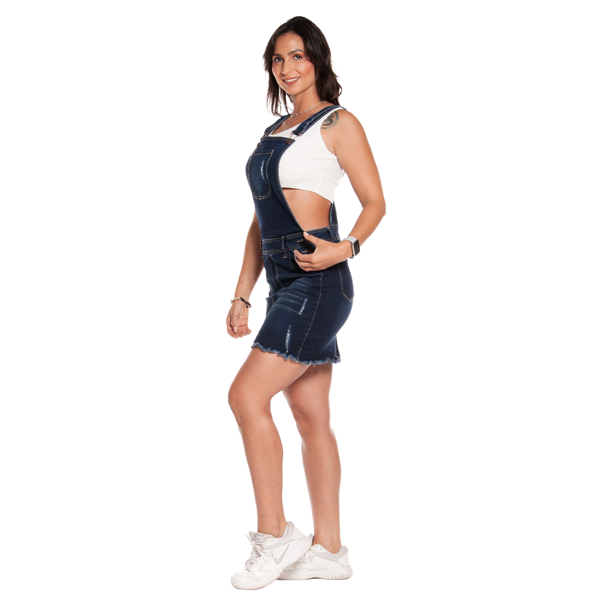 Foto 5 pulgar | Jumper Overol Peto Falda Mezclilla Stretch Para Mujer