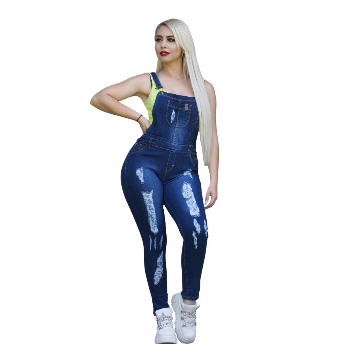 Foto 2 pulgar | Jumper Overol Dama Pineda Jeans Stretch Color Azul Oscuro Rasgado