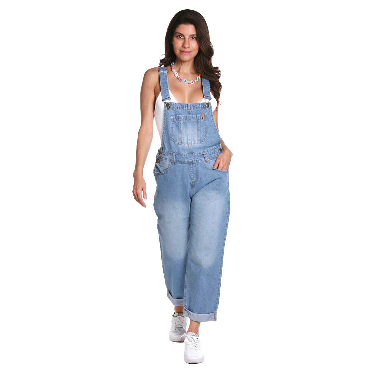 Overol Mom Pineda Jeans Corto Sin Rasgar con Bolsas