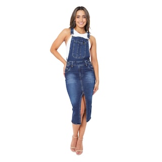 Foto 1 | Jumper Peto Falda Larga Abierta Mezclilla Rigida Para Dama Pineda Jeans Azul Oscuro