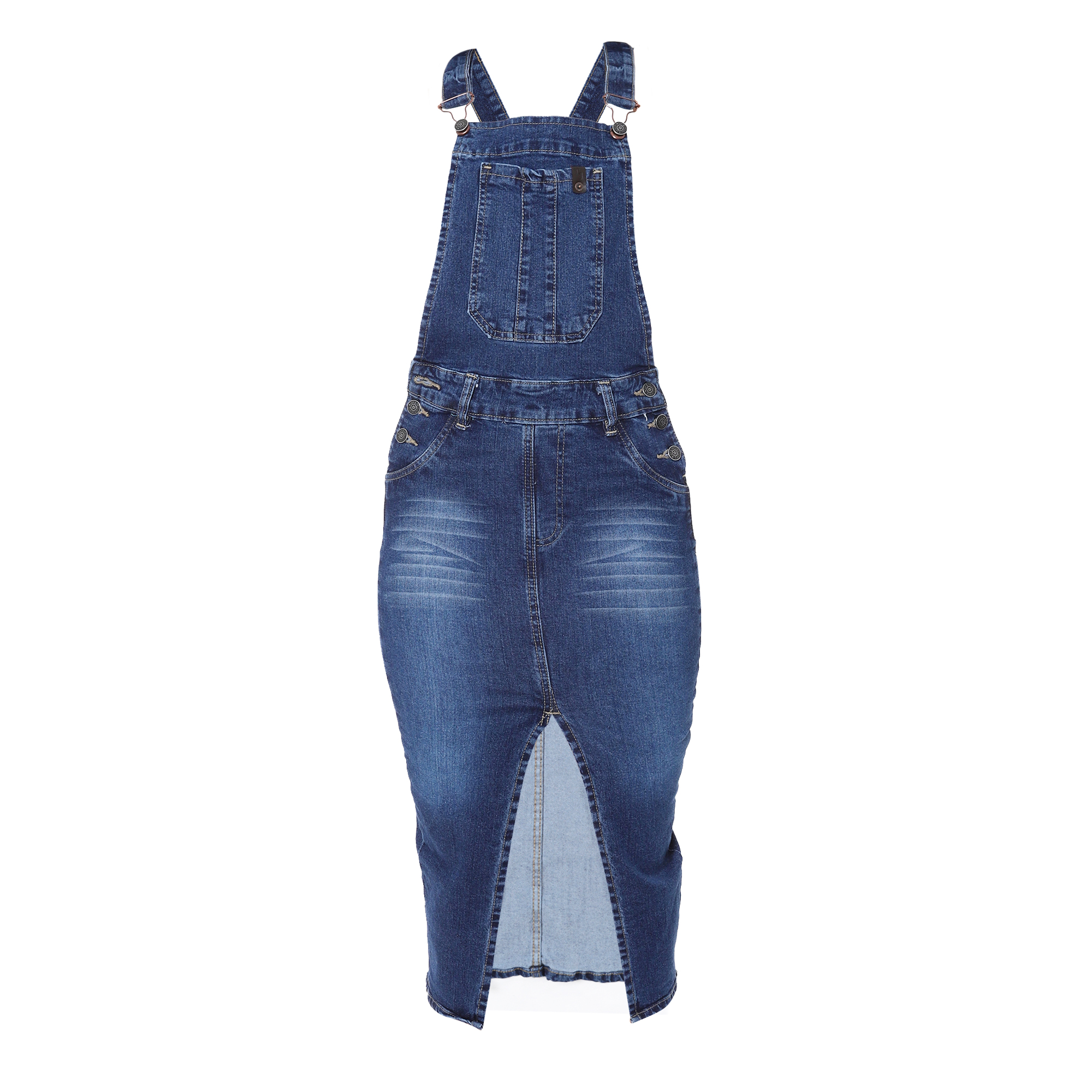 Foto 3 pulgar | Jumper Peto Falda Larga Abierta Mezclilla Rigida Para Dama Pineda Jeans Azul Oscuro