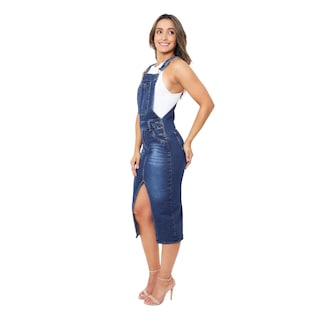 Foto 3 | Jumper Peto Falda Larga Abierta Mezclilla Rigida Para Dama Pineda Jeans Azul Oscuro