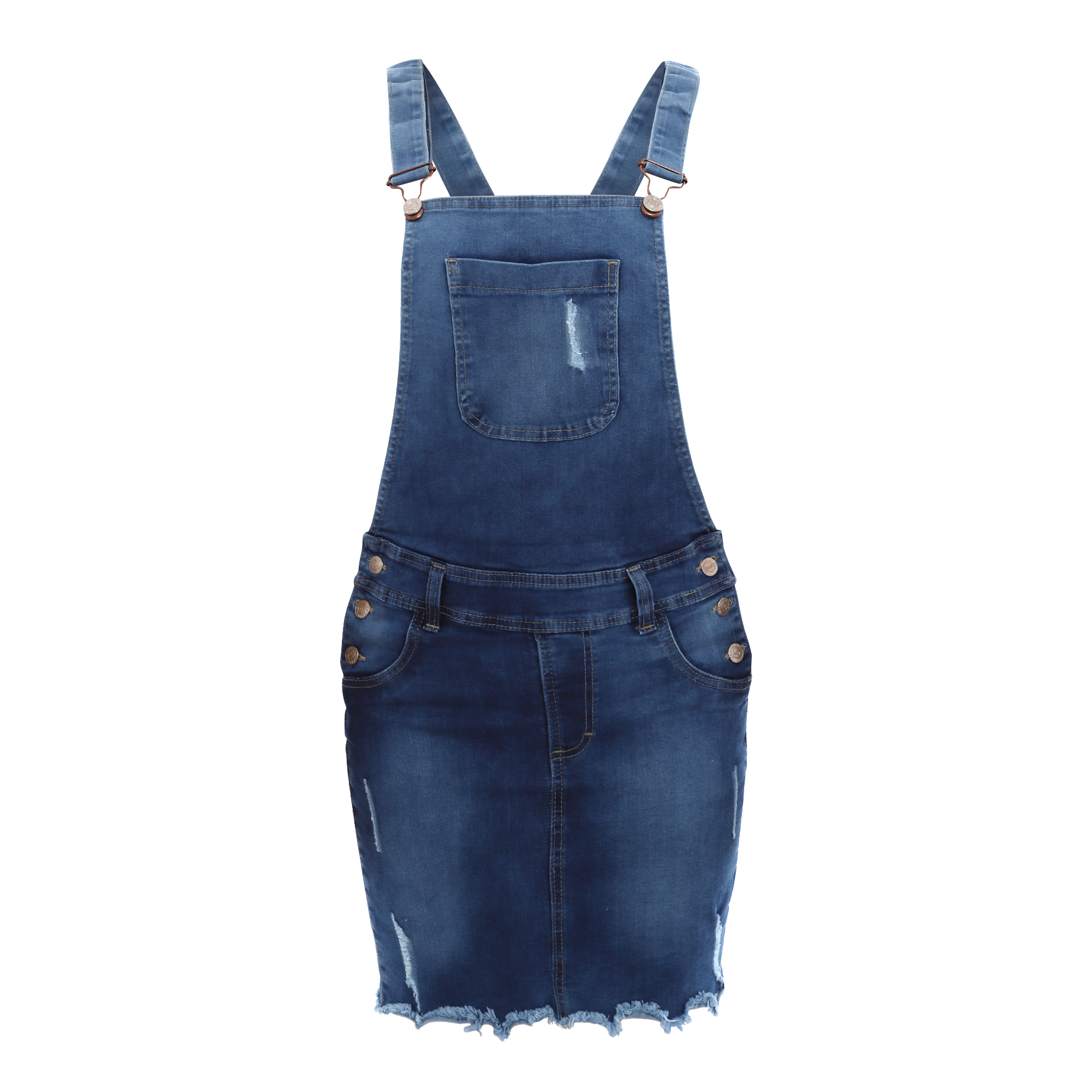 Foto 2 pulgar | Peto Overol Falda Corta De Mezclilla Stretch Para Mujer Diseño Rasgado Ajustado Con Tirantes Azul Marmol Pineda Jeans