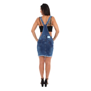 Foto 5 | Peto Overol Falda Corta De Mezclilla Stretch Para Mujer Diseño Rasgado Ajustado Con Tirantes Azul Marmol Pineda Jeans