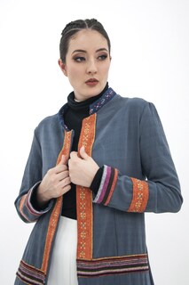 Foto 5 | Saco De Mujer A Ángelozano Largo Cuello Mao De Manta Tipo Lino Color Plomo Al-w46