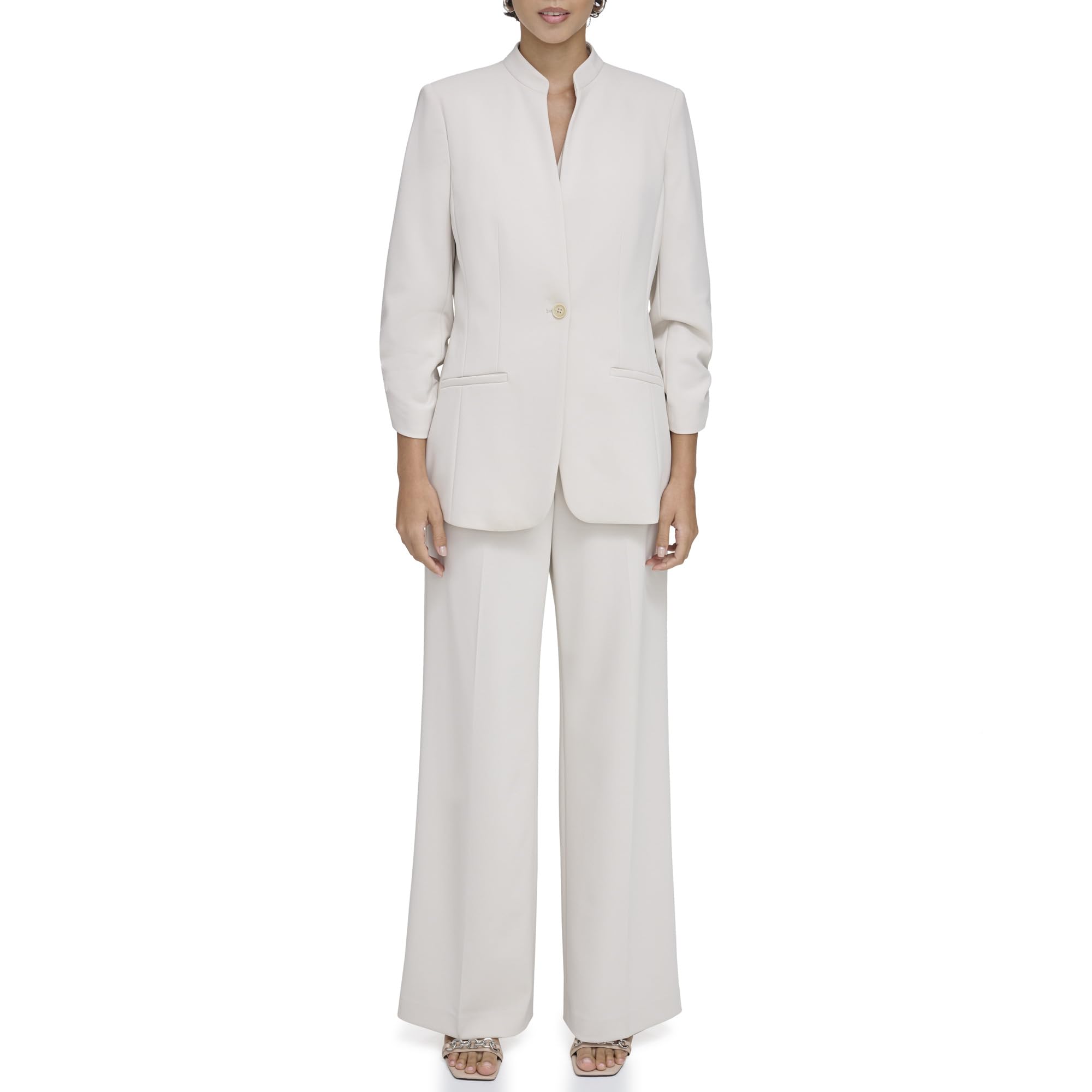 Foto 2 pulgar | Blazer Calvin Klein con Mangas Fruncidas Beige para Mujer Talla 2 - Venta Internacional