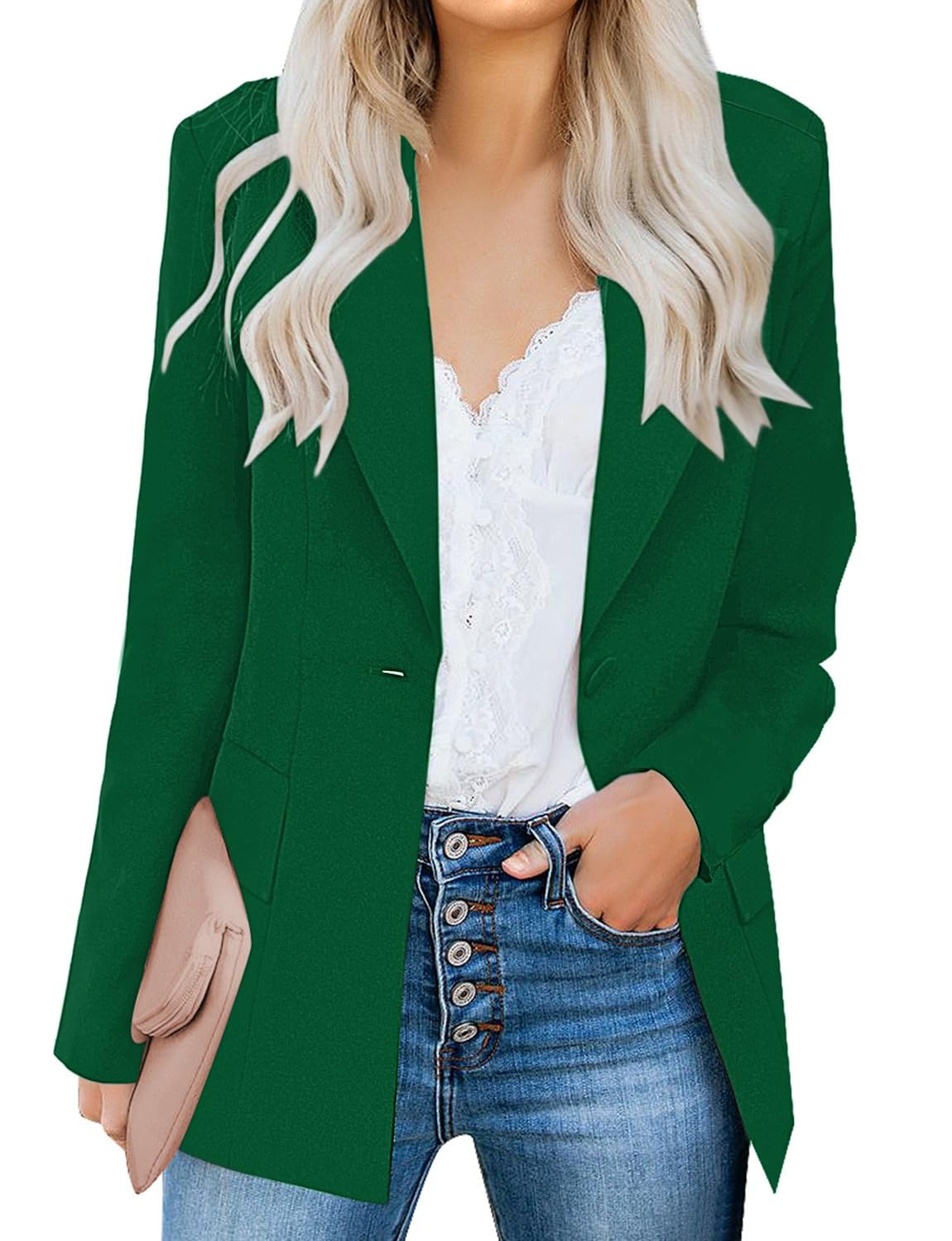 Foto 2 pulgar | Chaqueta Tipo Blazer Luvamia Para Mujer, Casual, Manga Larga, Color Verde Oscuro - Venta Internacional.