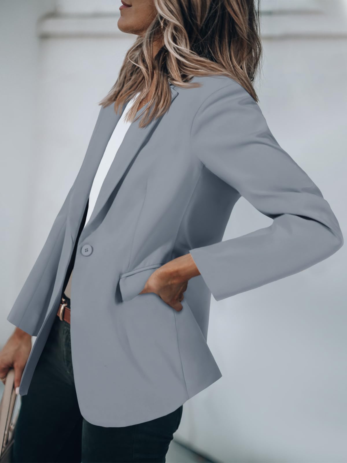 Foto 4 pulgar | Blazer Cicy Bell Para Mujer, Casual, Con Parte Delantera Abierta, Gris Oscuro - Venta Internacional.