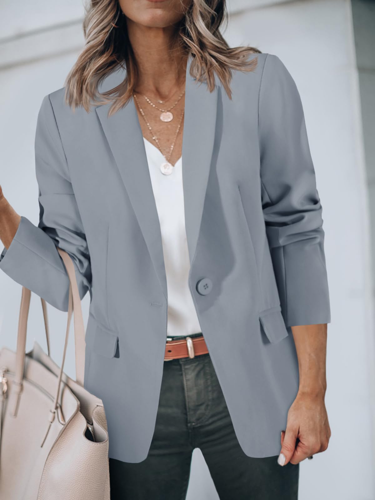Foto 5 pulgar | Blazer Cicy Bell Para Mujer, Casual, Con Parte Delantera Abierta, Gris Oscuro - Venta Internacional.