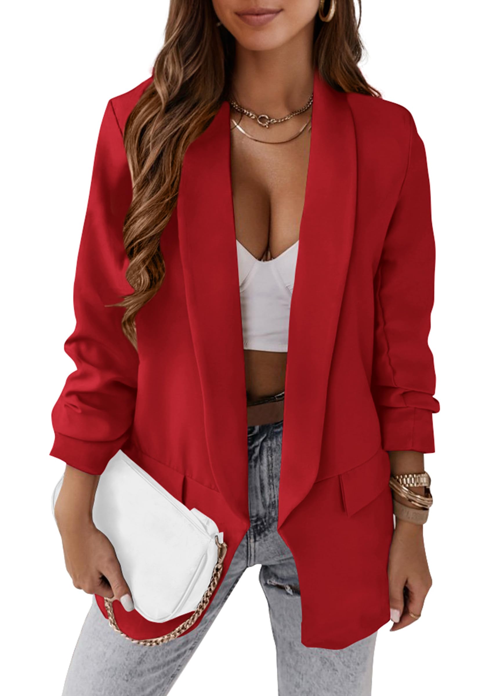 Foto 2 pulgar | Blazer Prettygarden Para Mujer, Casual, Manga Larga, 2024, Color Rojo Xl - Venta Internacional.
