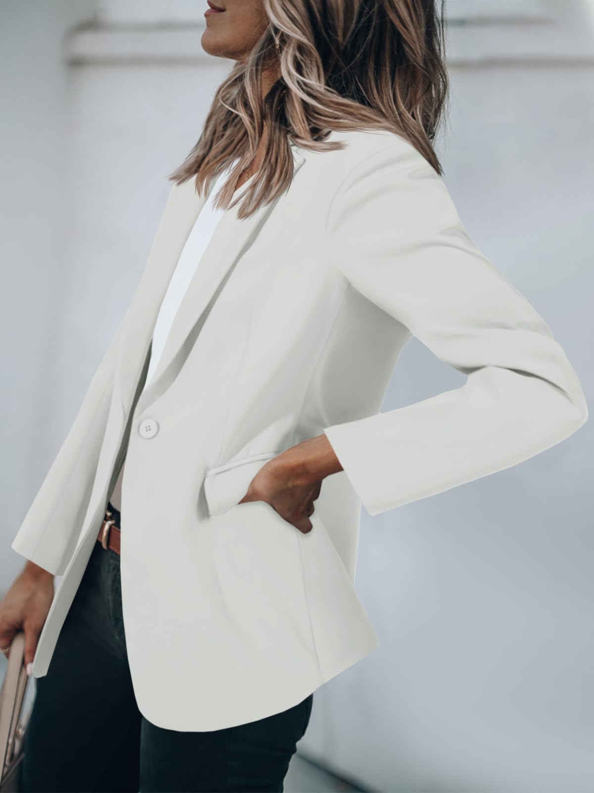 Foto 4 pulgar | Blazer Cicy Bell Para Mujer, Casual, Con Parte Delantera Abierta, Poliéster Blanco - Venta Internacional.