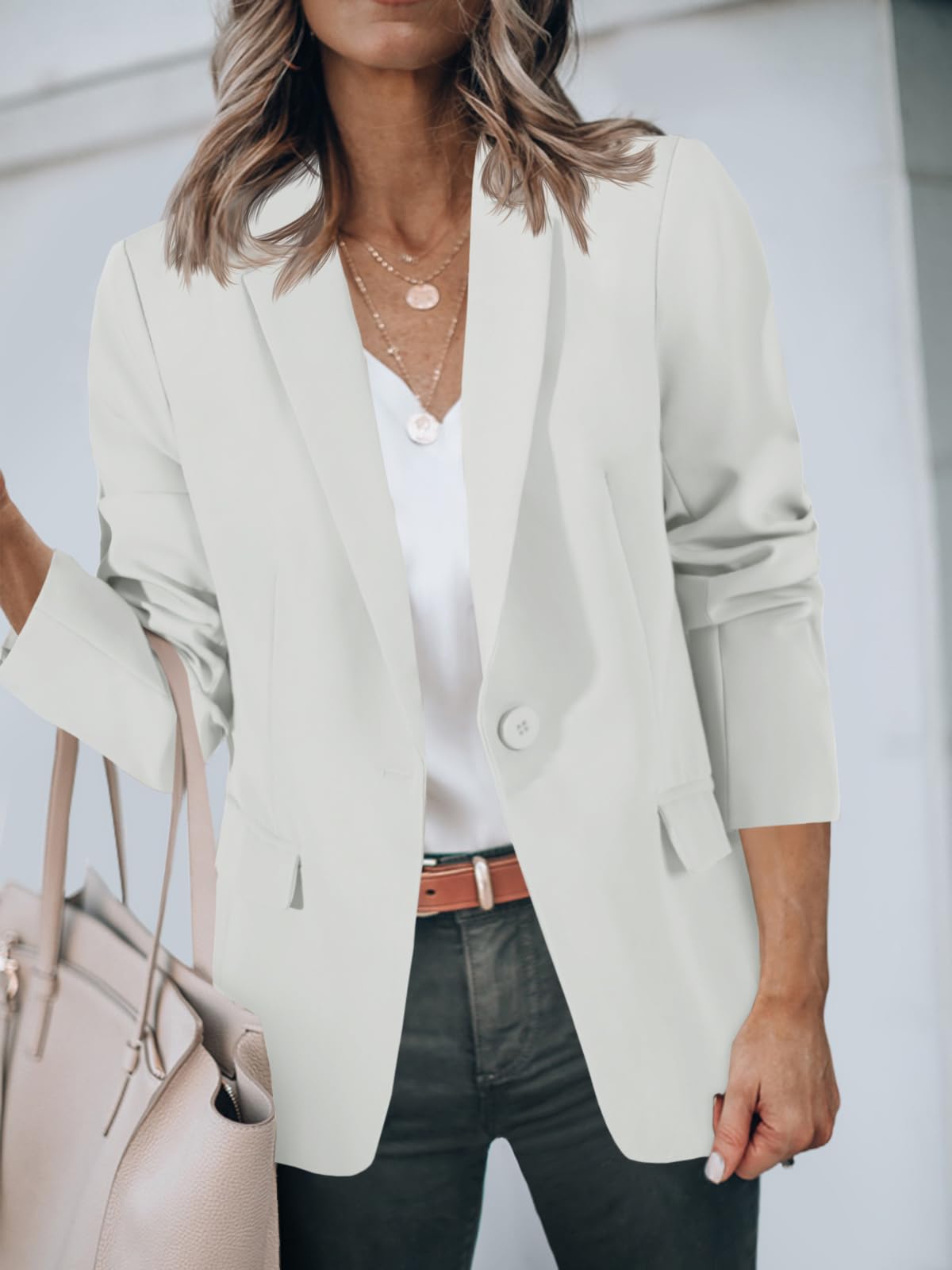 Foto 5 pulgar | Blazer Cicy Bell Para Mujer, Casual, Con Parte Delantera Abierta, Poliéster Blanco - Venta Internacional.