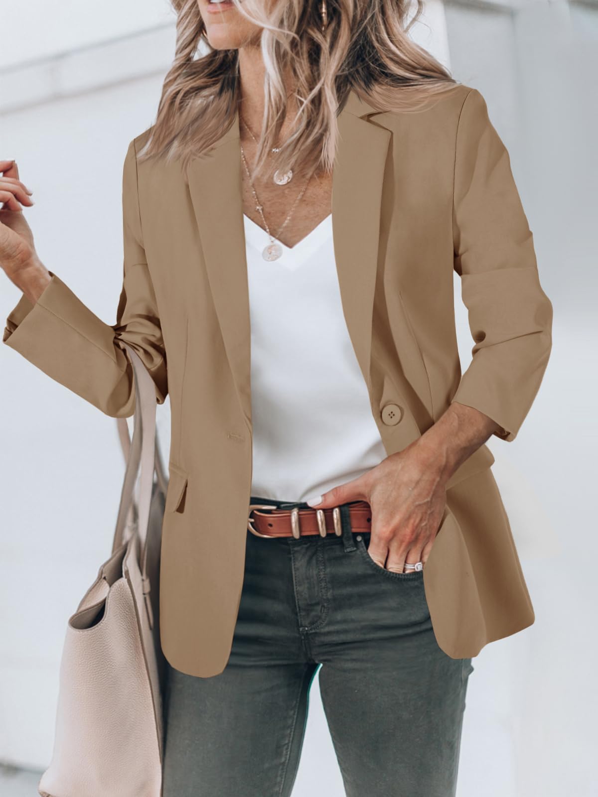 Foto 2 | Blazer Cicy Bell Para Mujer, Casual, Con Frente Abierto, Manga Larga, Color Caqui Oscuro - Venta Internacional.