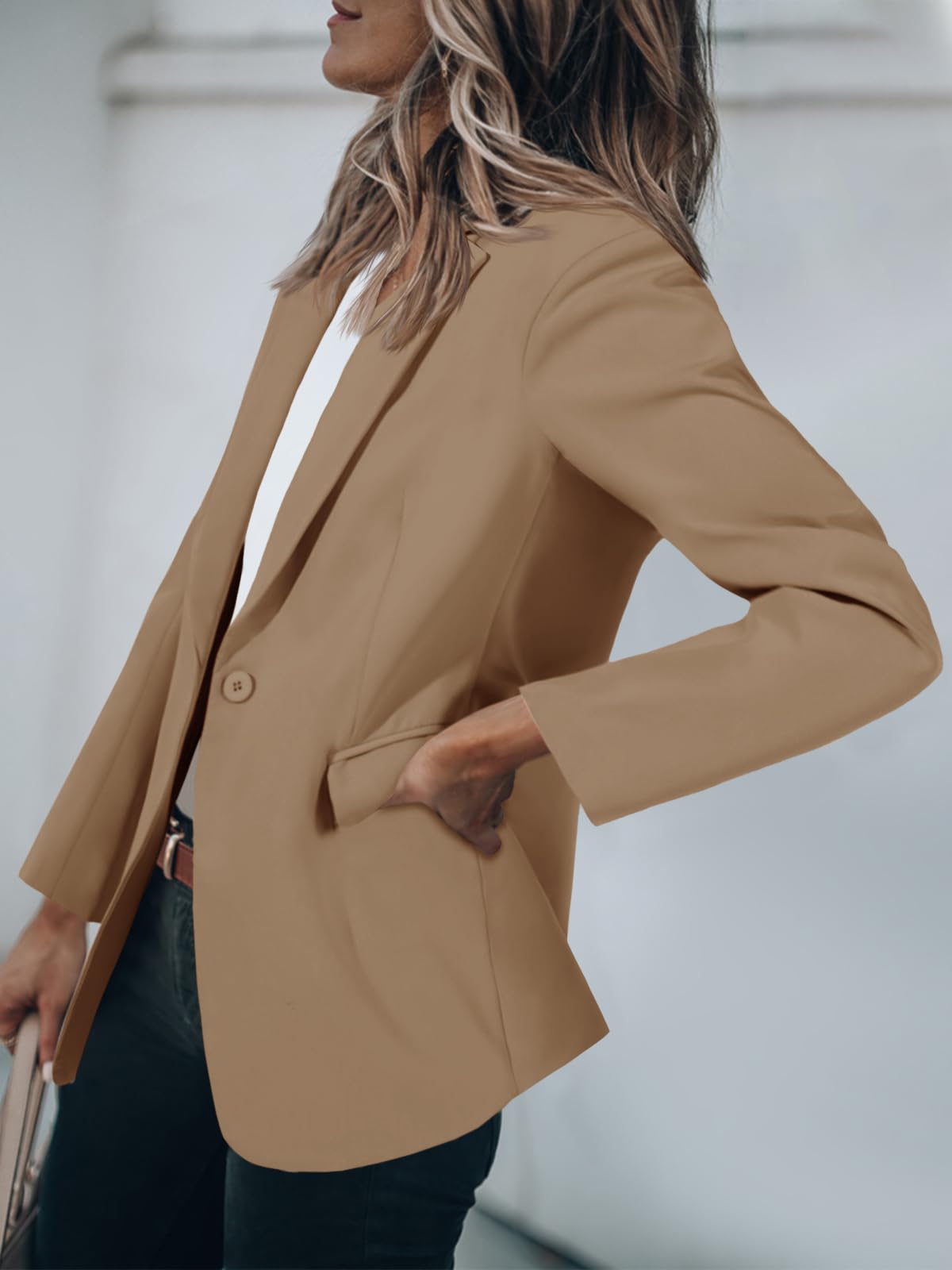 Foto 4 pulgar | Blazer Cicy Bell Para Mujer, Casual, Con Frente Abierto, Manga Larga, Color Caqui Oscuro - Venta Internacional.