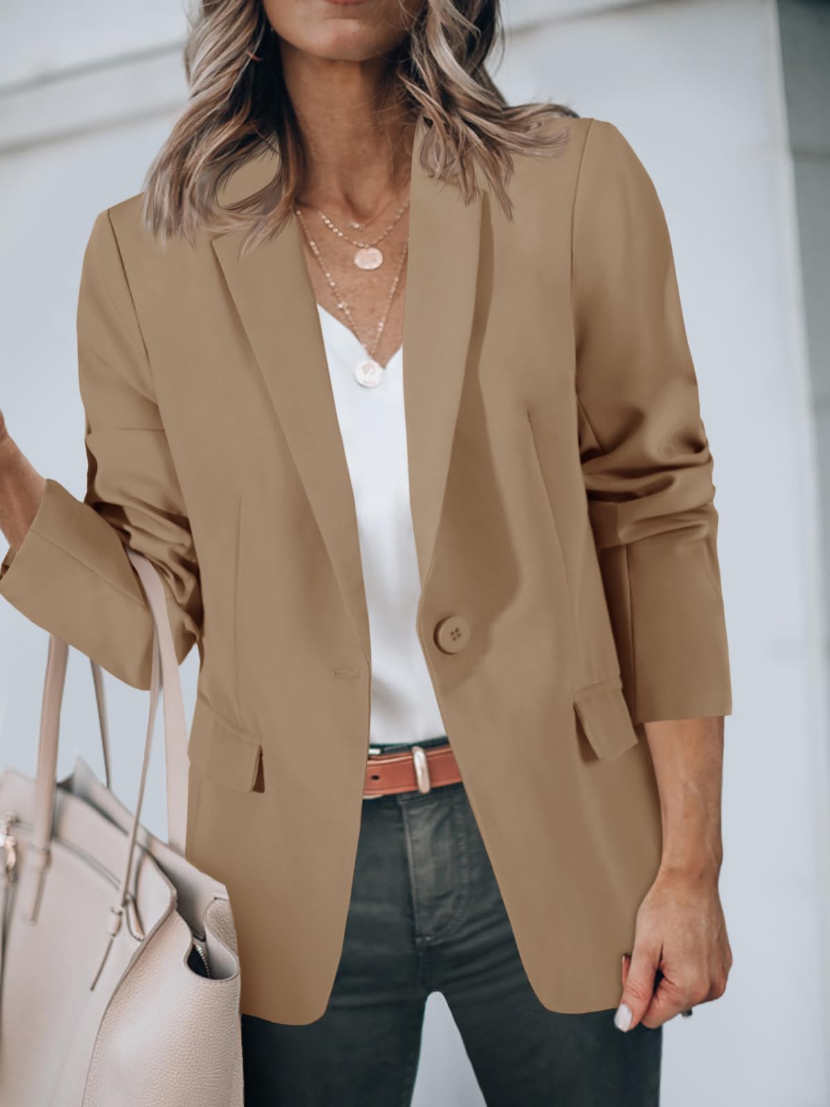 Foto 4 | Blazer Cicy Bell Para Mujer, Casual, Con Frente Abierto, Manga Larga, Color Caqui Oscuro - Venta Internacional.