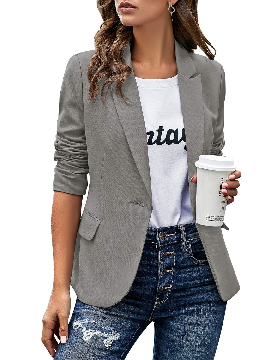 Foto 5 pulgar | Chaqueta Tipo Blazer Luvamia Para Mujer Con Solapa Con Muescas, Color Gris, Talla M - Venta Internacional.
