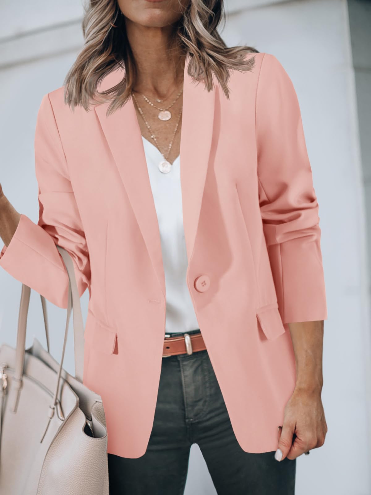 Foto 5 pulgar | Blazer Cicy Bell Para Mujer, Casual, Con Frente Abierto, Manga Larga, Color Melocotón - Venta Internacional.