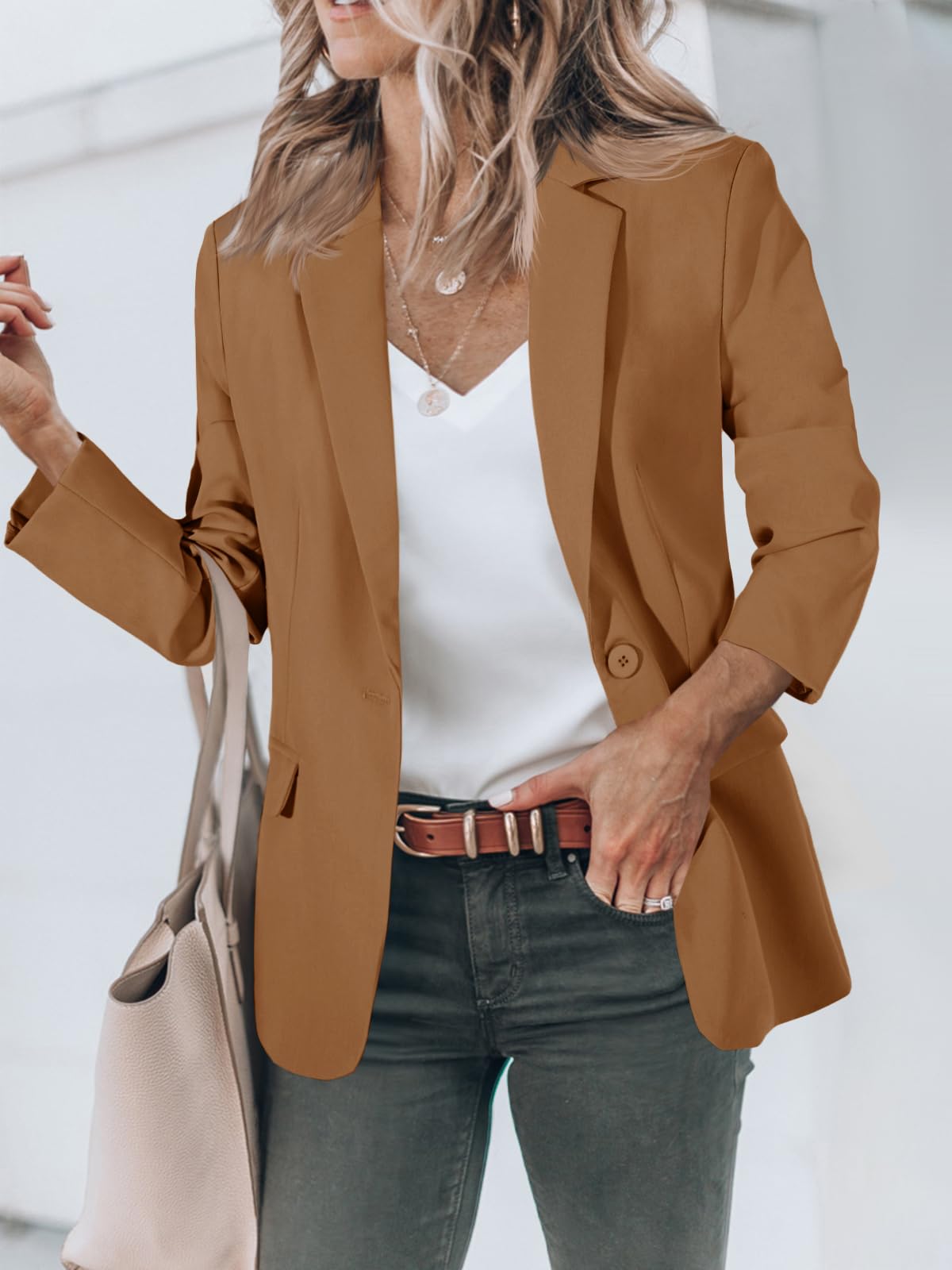 Foto 3 pulgar | Blazer Cicy Bell Para Mujer, Casual, Con Frente Abierto, Oficina, Marrón - Venta Internacional.