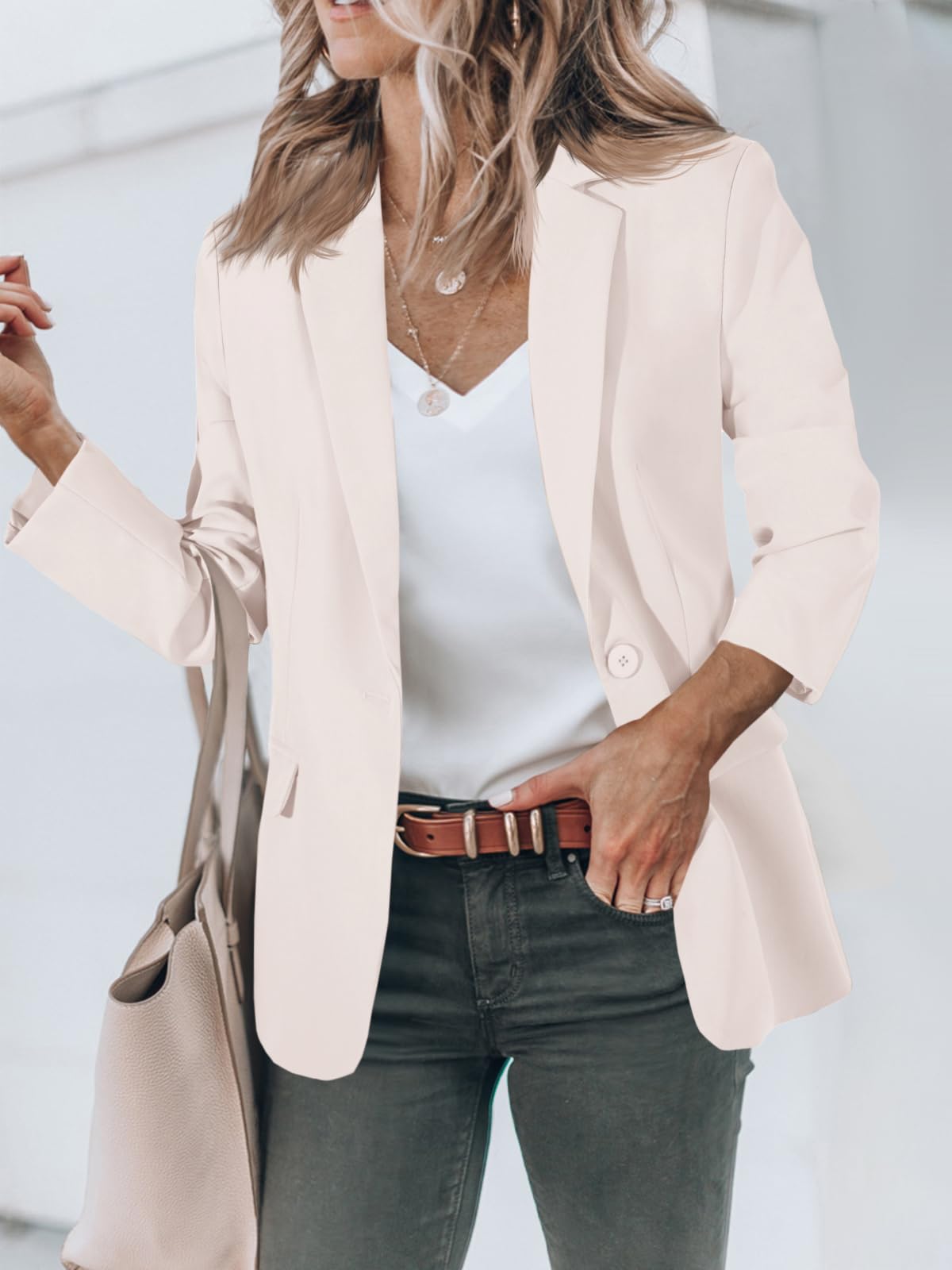 Foto 3 pulgar | Blazer Cicy Bell Para Mujer, Casual, Con Frente Abierto, Manga Larga, Color Albaricoque - Venta Internacional.