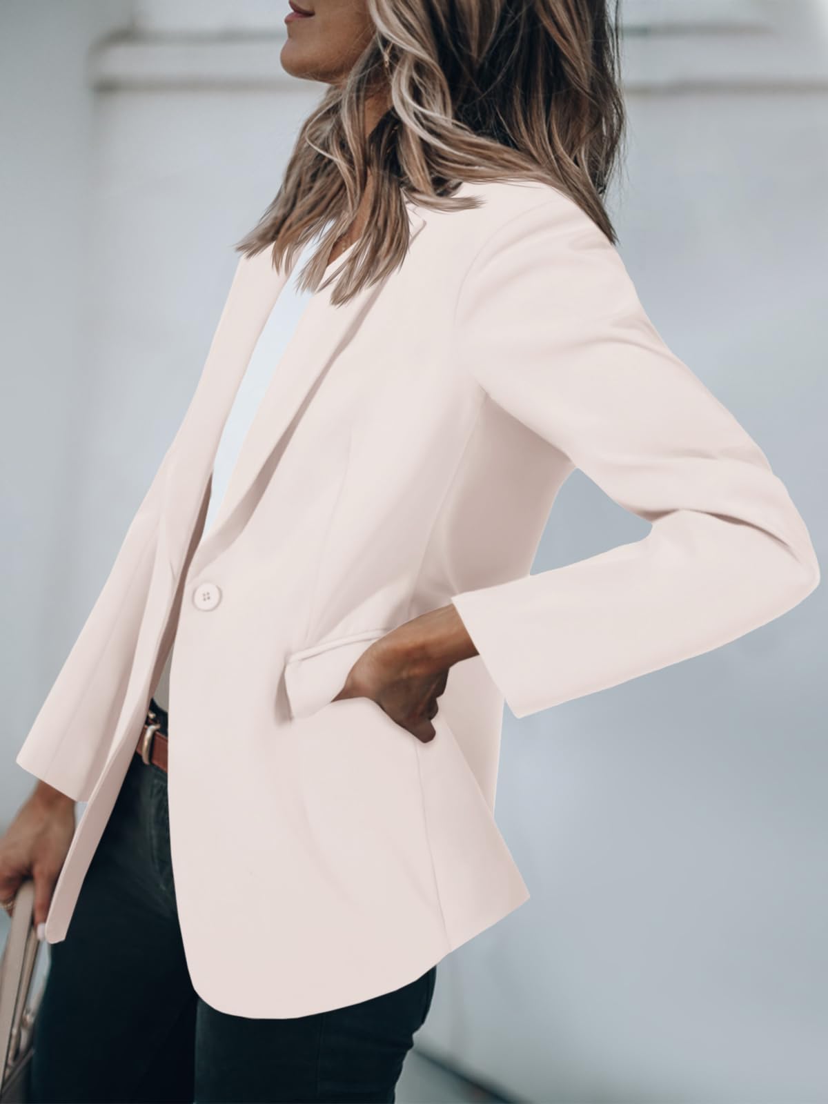 Foto 4 pulgar | Blazer Cicy Bell Para Mujer, Casual, Con Frente Abierto, Manga Larga, Color Albaricoque - Venta Internacional.