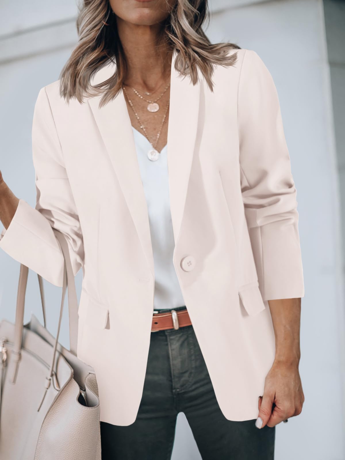Foto 5 pulgar | Blazer Cicy Bell Para Mujer, Casual, Con Frente Abierto, Manga Larga, Color Albaricoque - Venta Internacional.