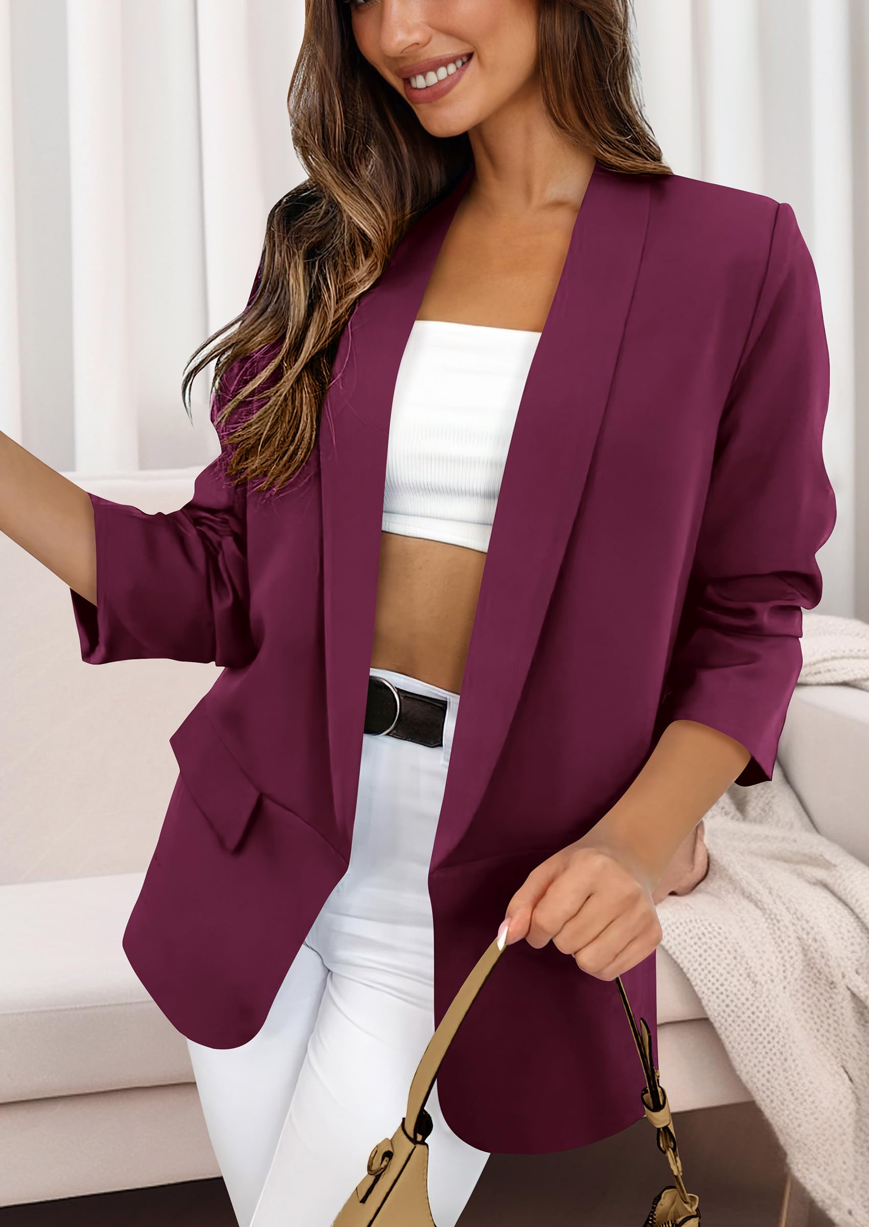 Foto 6 pulgar | Blazer Prettygarden Para Mujer, Casual, 2024, Frente Abierto, Morado Y Rojo - Venta Internacional.
