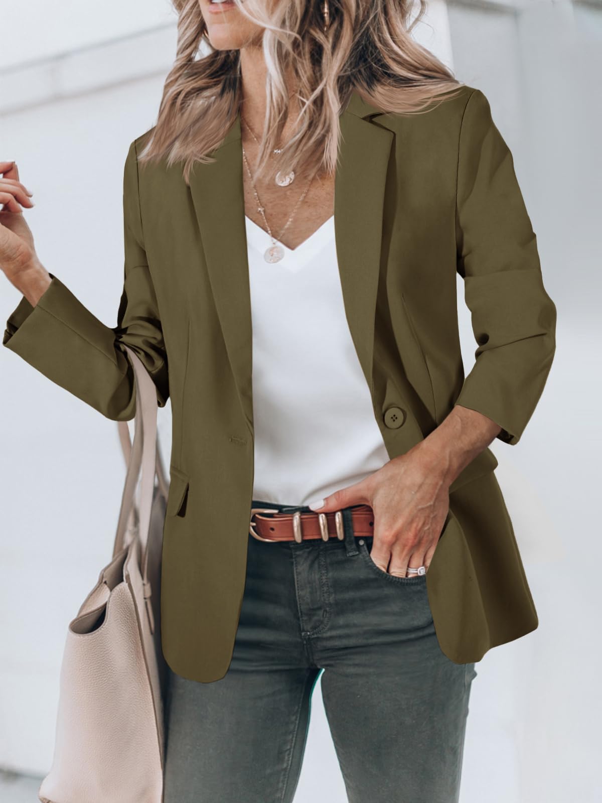 Foto 3 pulgar | Blazer Cicy Bell Para Mujer, Casual, Frente Abierto, Manga Larga, Verde - Venta Internacional.