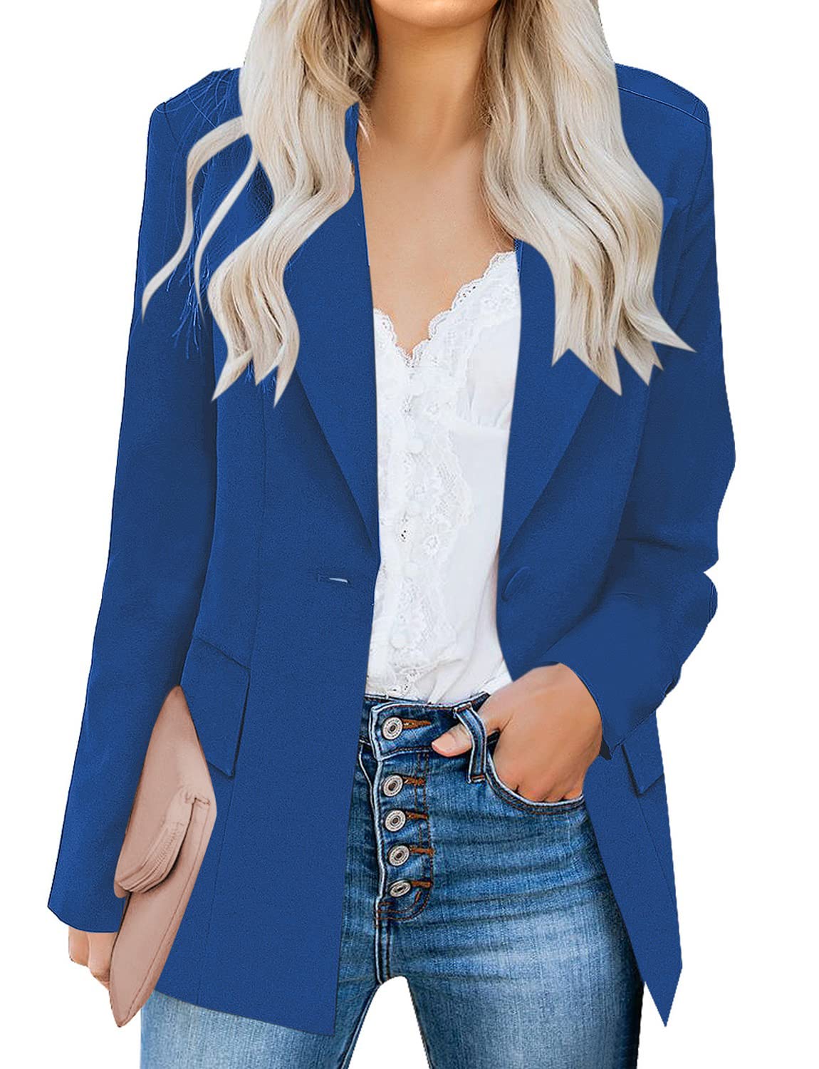 Foto 2 pulgar | Chaqueta Tipo Blazer Luvamia Para Mujer, Casual, Con Solapa Y Botones, Color Azul Xxl - Venta Internacional.