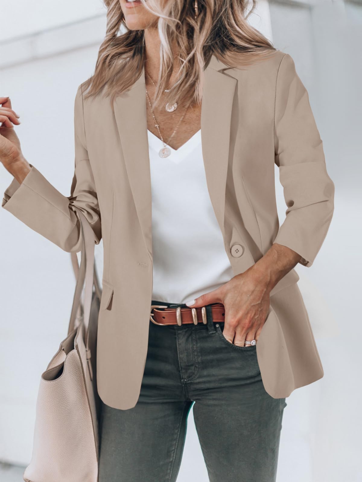 Foto 3 pulgar | Blazer Cicy Bell Para Mujer, Casual, Con Frente Abierto, Manga Larga, Color Caqui - Venta Internacional.