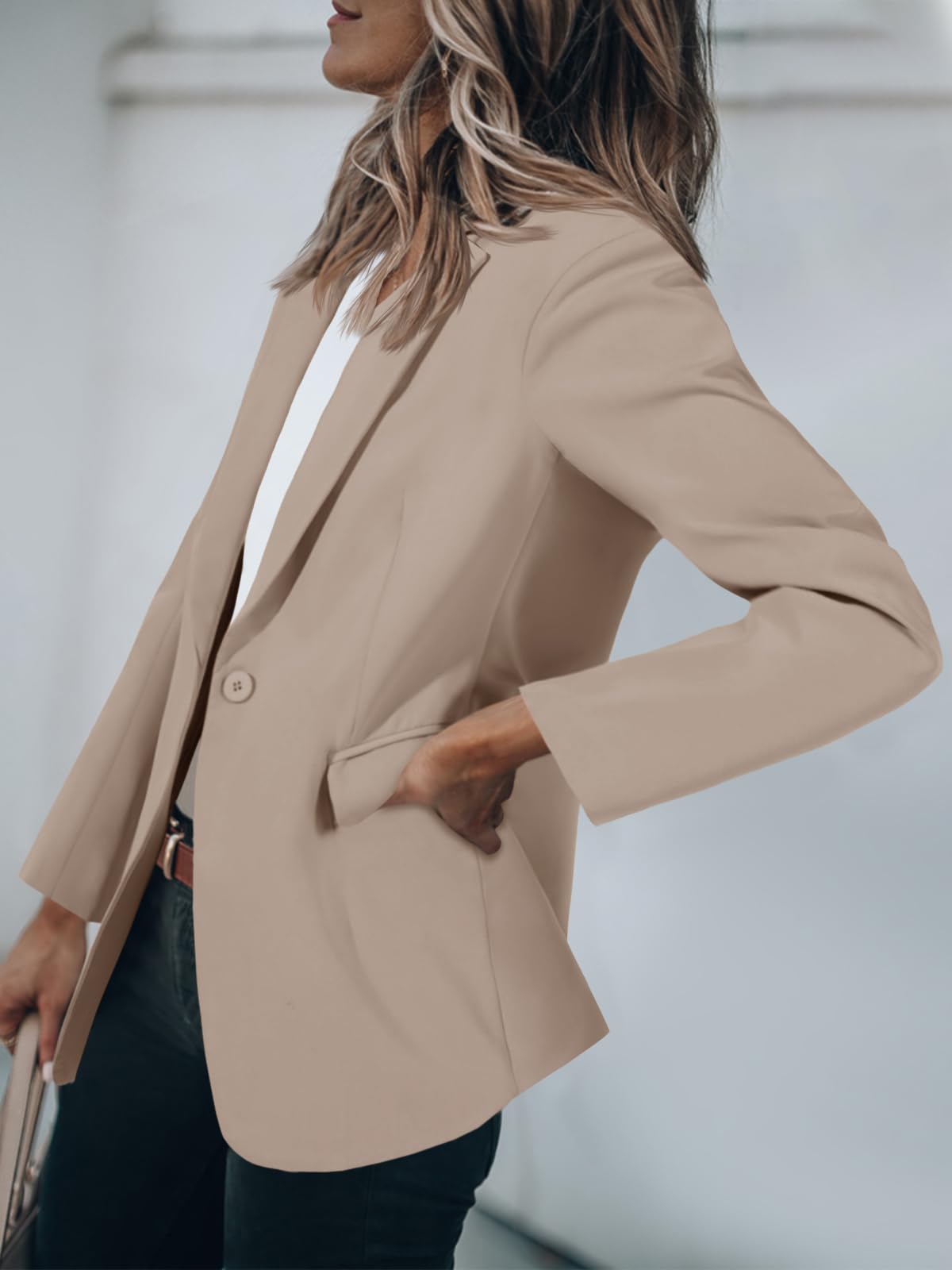 Foto 4 pulgar | Blazer Cicy Bell Para Mujer, Casual, Con Frente Abierto, Manga Larga, Color Caqui - Venta Internacional.