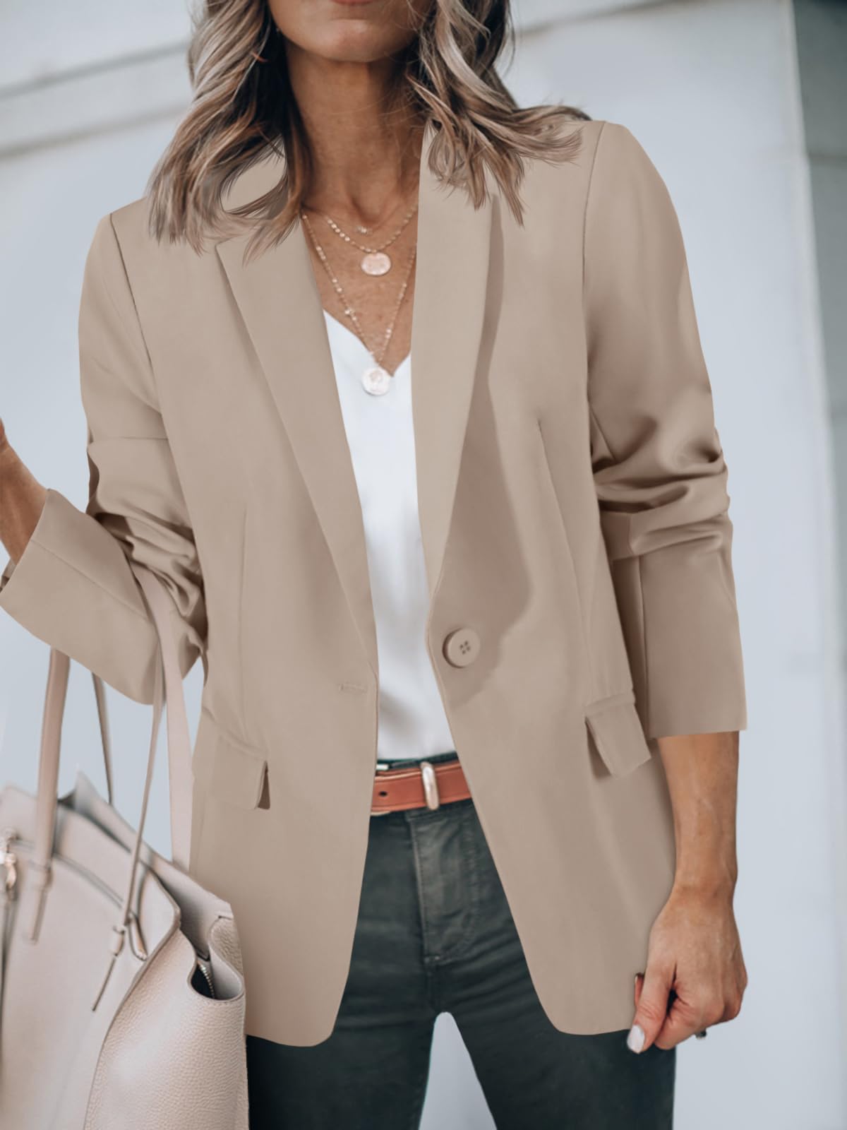 Foto 5 pulgar | Blazer Cicy Bell Para Mujer, Casual, Con Frente Abierto, Manga Larga, Color Caqui - Venta Internacional.