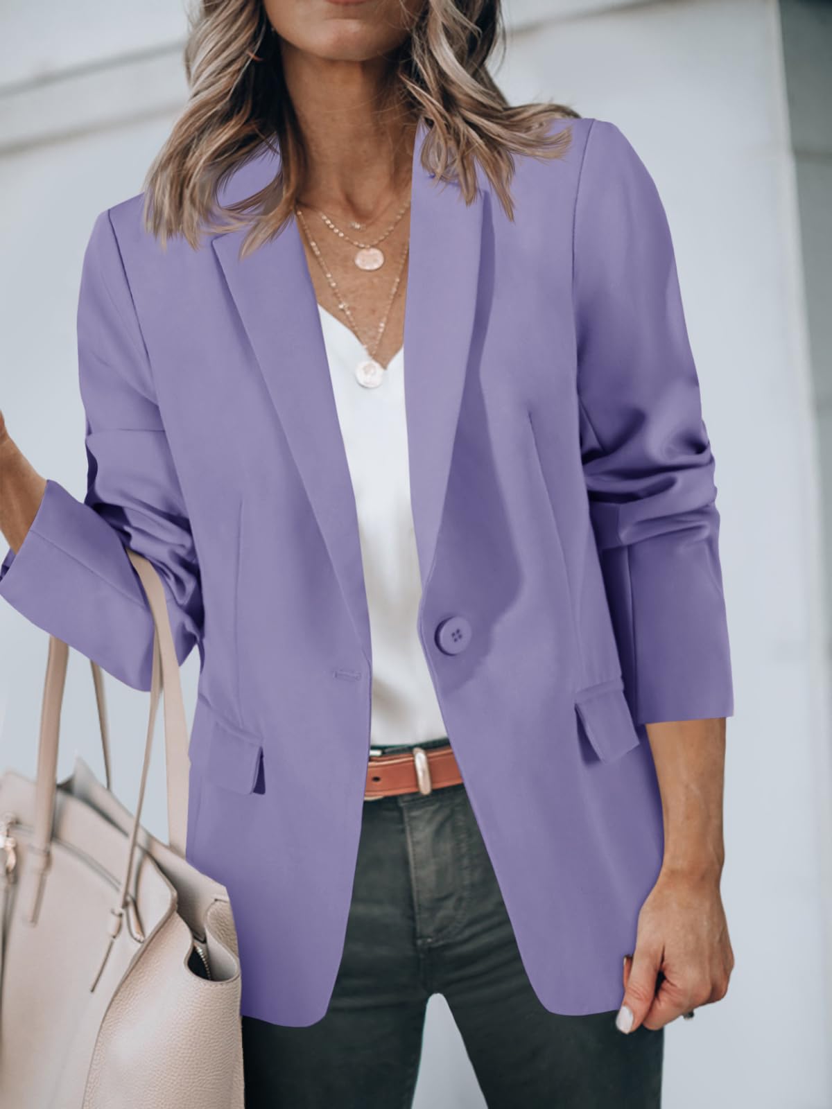 Foto 5 pulgar | Blazer Cicy Bell Para Mujer, Casual, Con Frente Abierto, Oficina, Azul Y Morado - Venta Internacional.
