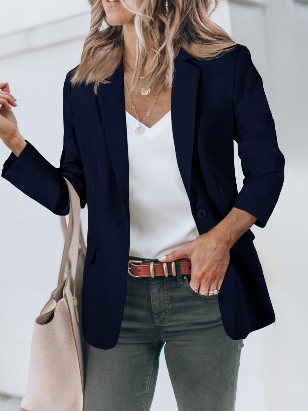 Foto 3 pulgar | Blazer Cicy Bell Para Mujer, Casual, Con Frente Abierto, Azul Marino, Oficina - Venta Internacional.