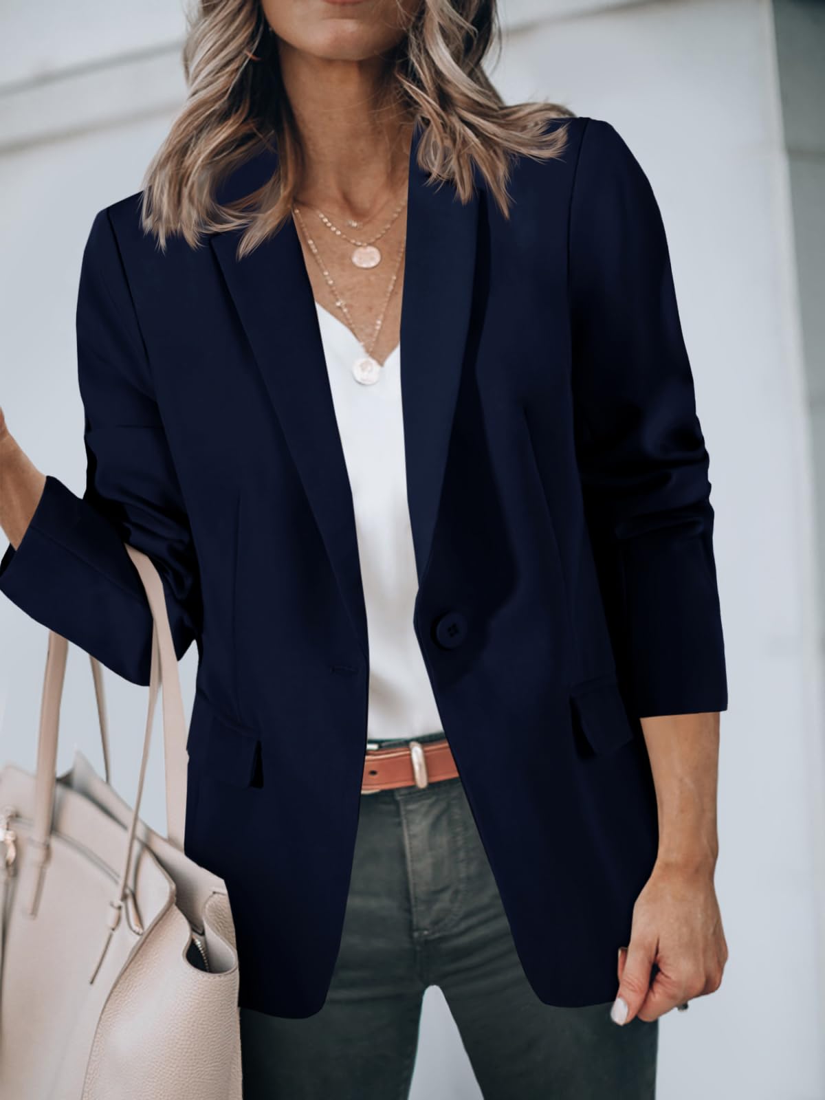 Foto 5 pulgar | Blazer Cicy Bell Para Mujer, Casual, Con Frente Abierto, Azul Marino, Oficina - Venta Internacional.