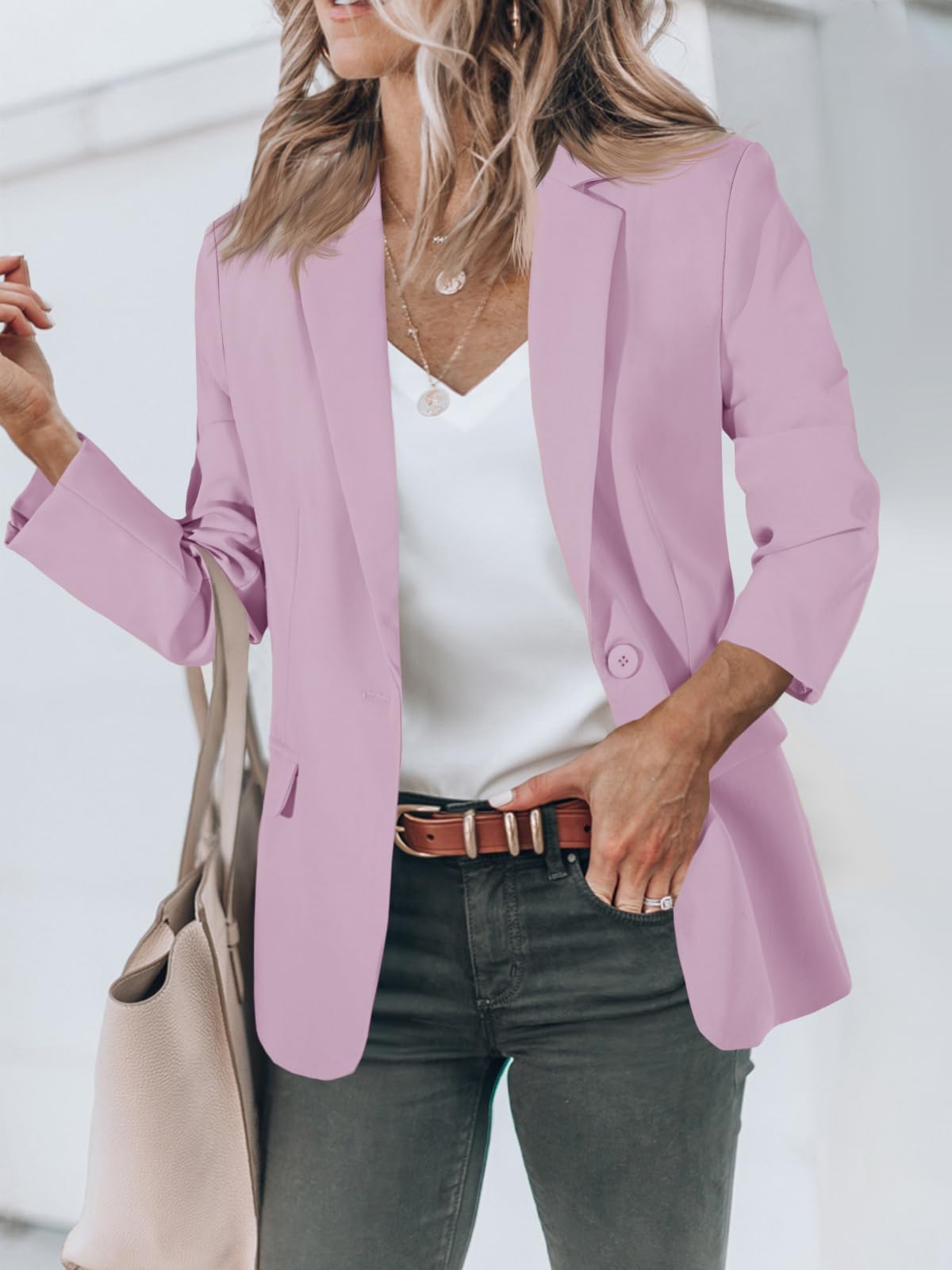 Foto 3 pulgar | Blazer Cicy Bell Para Mujer, Manga Larga, Frente Abierto, Color Lavanda - Venta Internacional.
