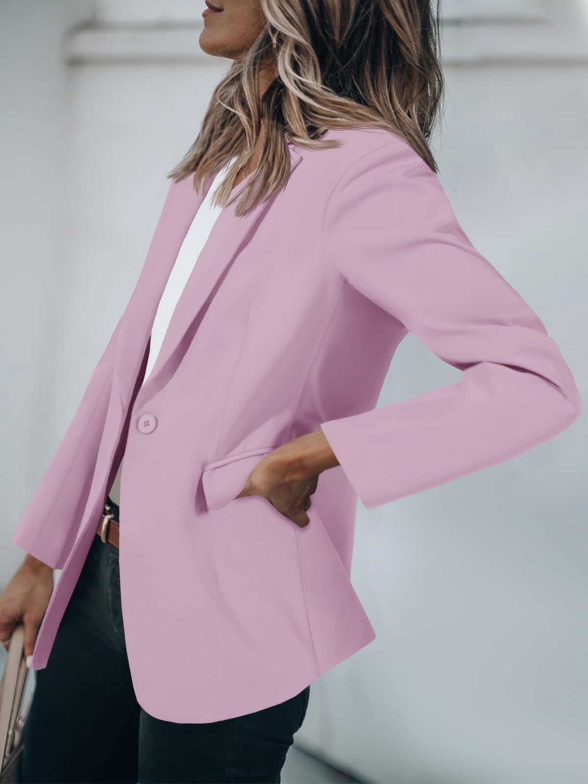 Foto 4 pulgar | Blazer Cicy Bell Para Mujer, Manga Larga, Frente Abierto, Color Lavanda - Venta Internacional.