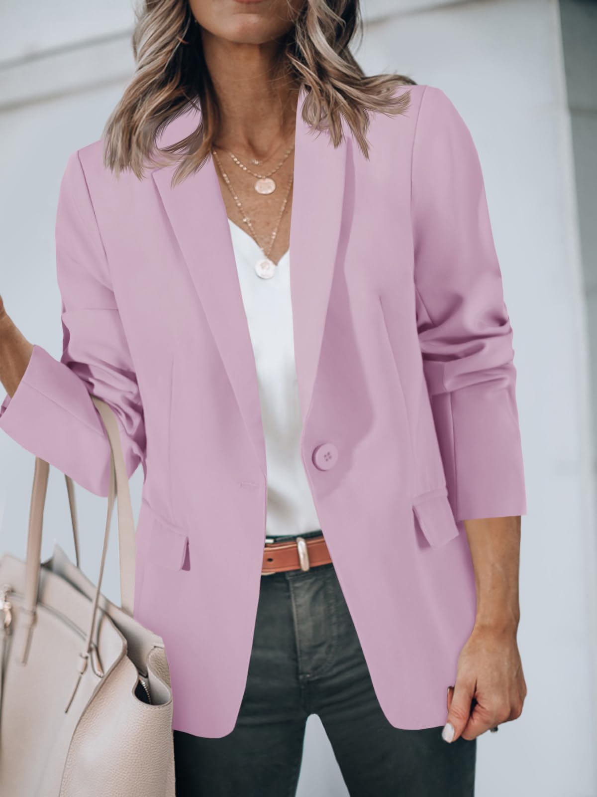 Foto 5 pulgar | Blazer Cicy Bell Para Mujer, Manga Larga, Frente Abierto, Color Lavanda - Venta Internacional.