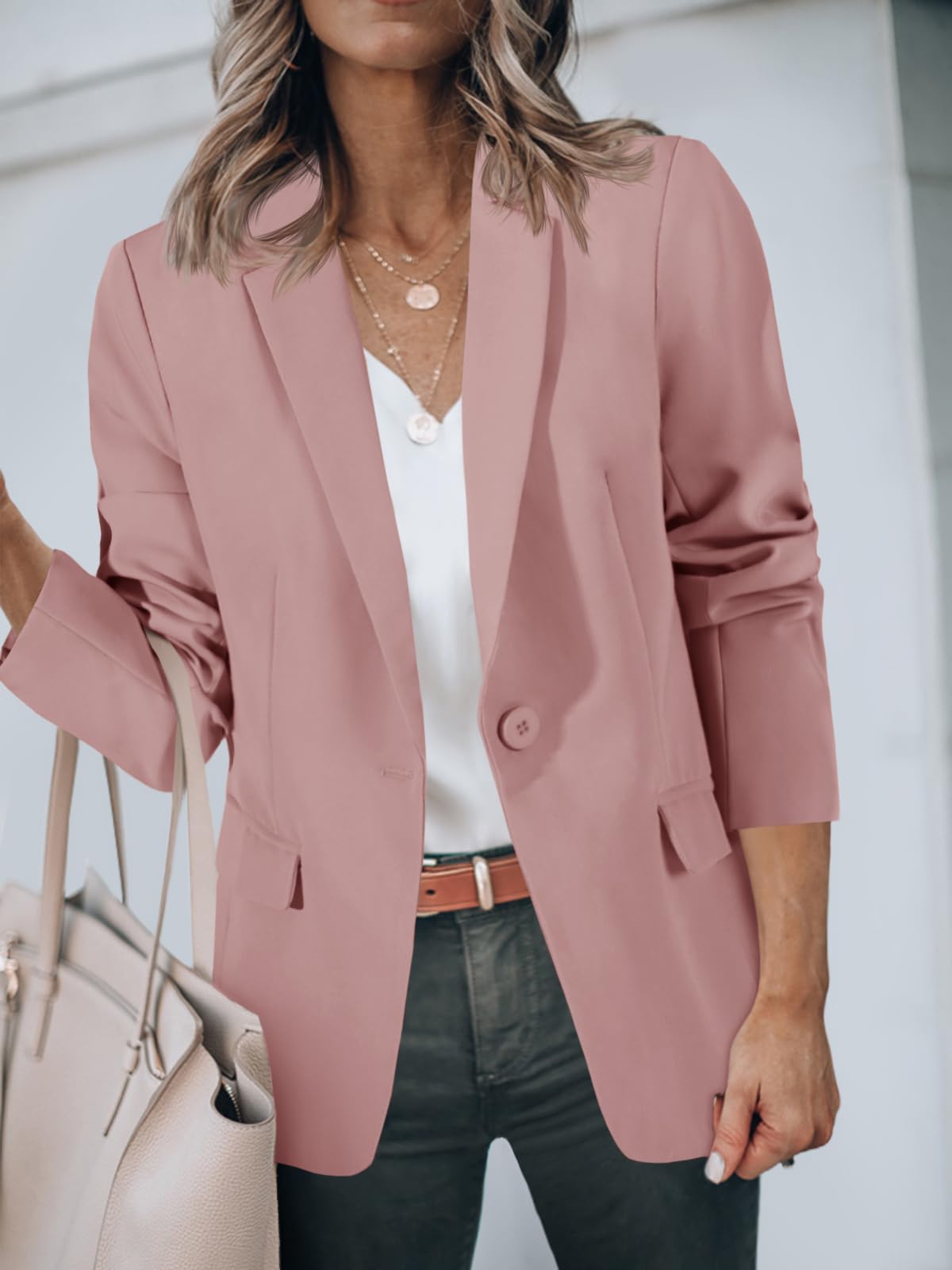 Foto 5 pulgar | Blazer Cicy Bell Para Mujer, Casual, Con Frente Abierto, Oficina, Trabajo, Color Rosa Nude - Venta Internacional.
