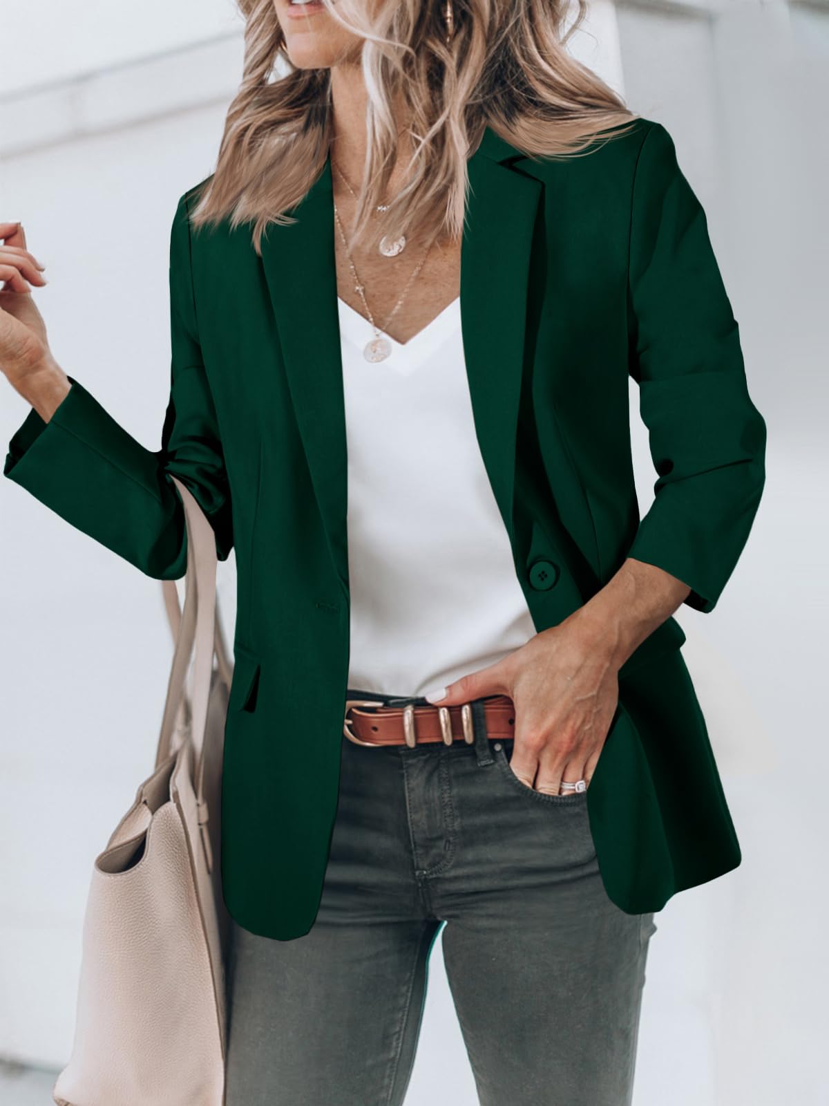 Foto 3 pulgar | Blazer Cicy Bell Para Mujer, Casual, Con Parte Delantera Abierta, Verde Oscuro - Venta Internacional.