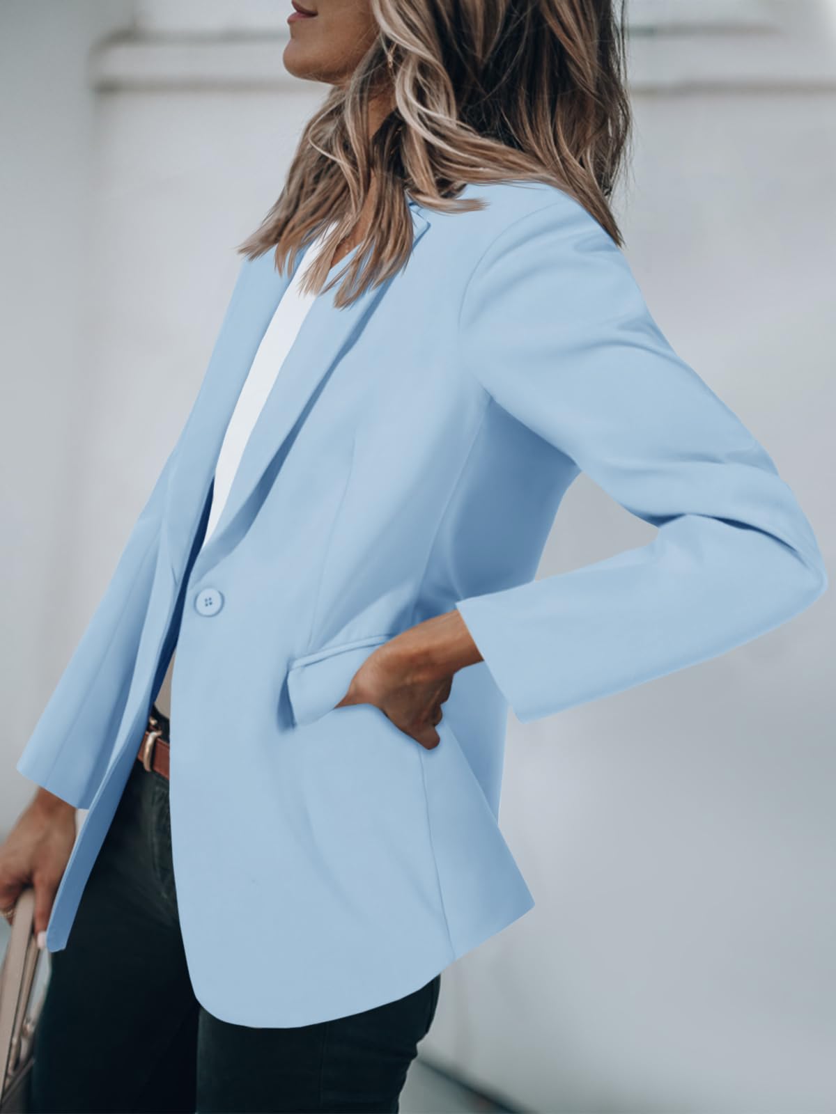 Foto 4 pulgar | Blazer Cicky Bell Para Mujer, Casual, Con Frente Abierto, Oficina, Trabajo, Azul Cielo - Venta Internacional.