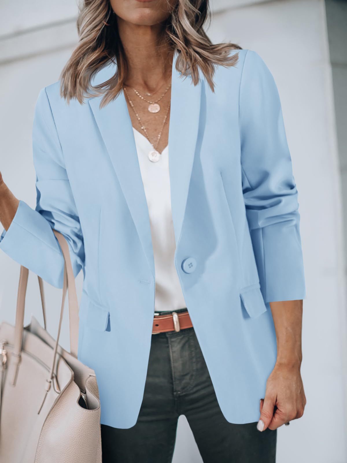 Foto 5 pulgar | Blazer Cicky Bell Para Mujer, Casual, Con Frente Abierto, Oficina, Trabajo, Azul Cielo - Venta Internacional.