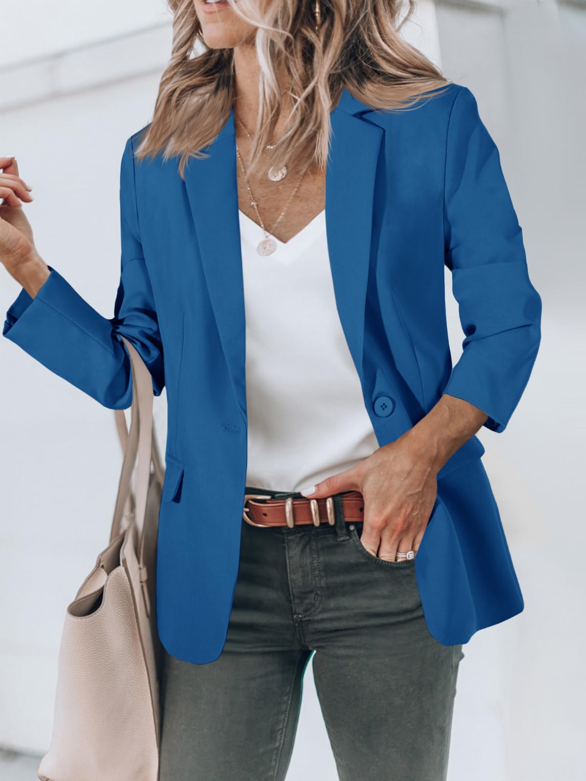 Foto 3 pulgar | Blazer Cicy Bell Para Mujer, Casual, Con Parte Delantera Abierta, Azul Real - Venta Internacional.