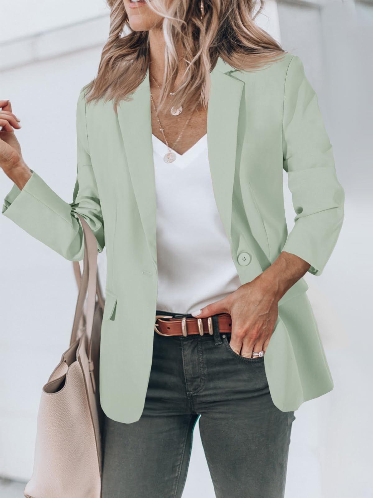 Foto 3 pulgar | Blazer Cicy Bell Para Mujer, Casual, Con Frente Abierto, Verde Claro - Venta Internacional.