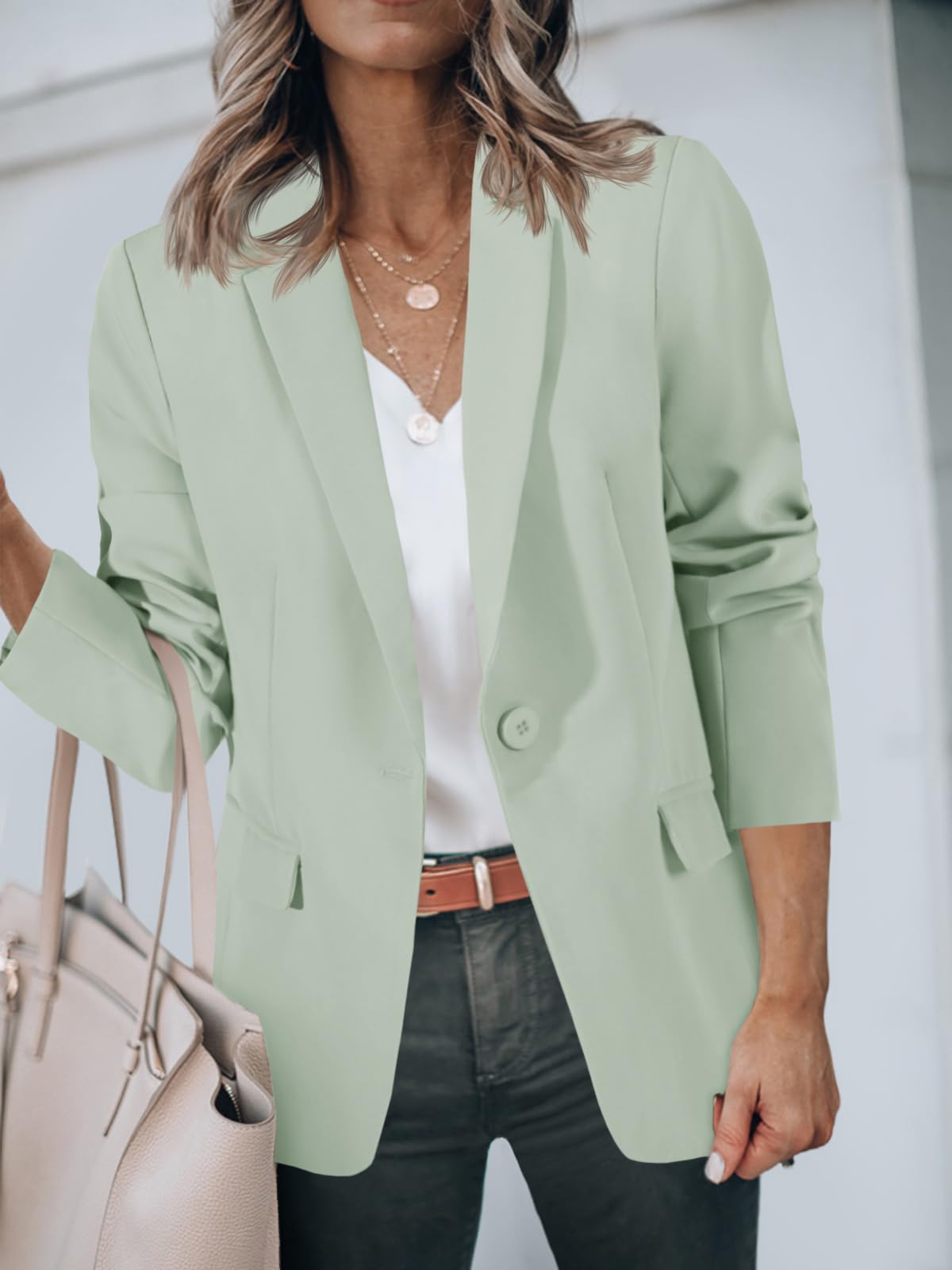 Foto 5 pulgar | Blazer Cicy Bell Para Mujer, Casual, Con Frente Abierto, Verde Claro - Venta Internacional.