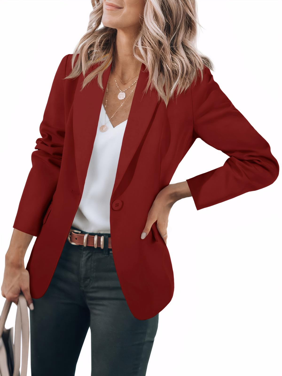 Foto 2 pulgar | Blazer Cicy Bell Para Mujer, Manga Larga, Parte Delantera Abierta, Color Burdeos - Venta Internacional.