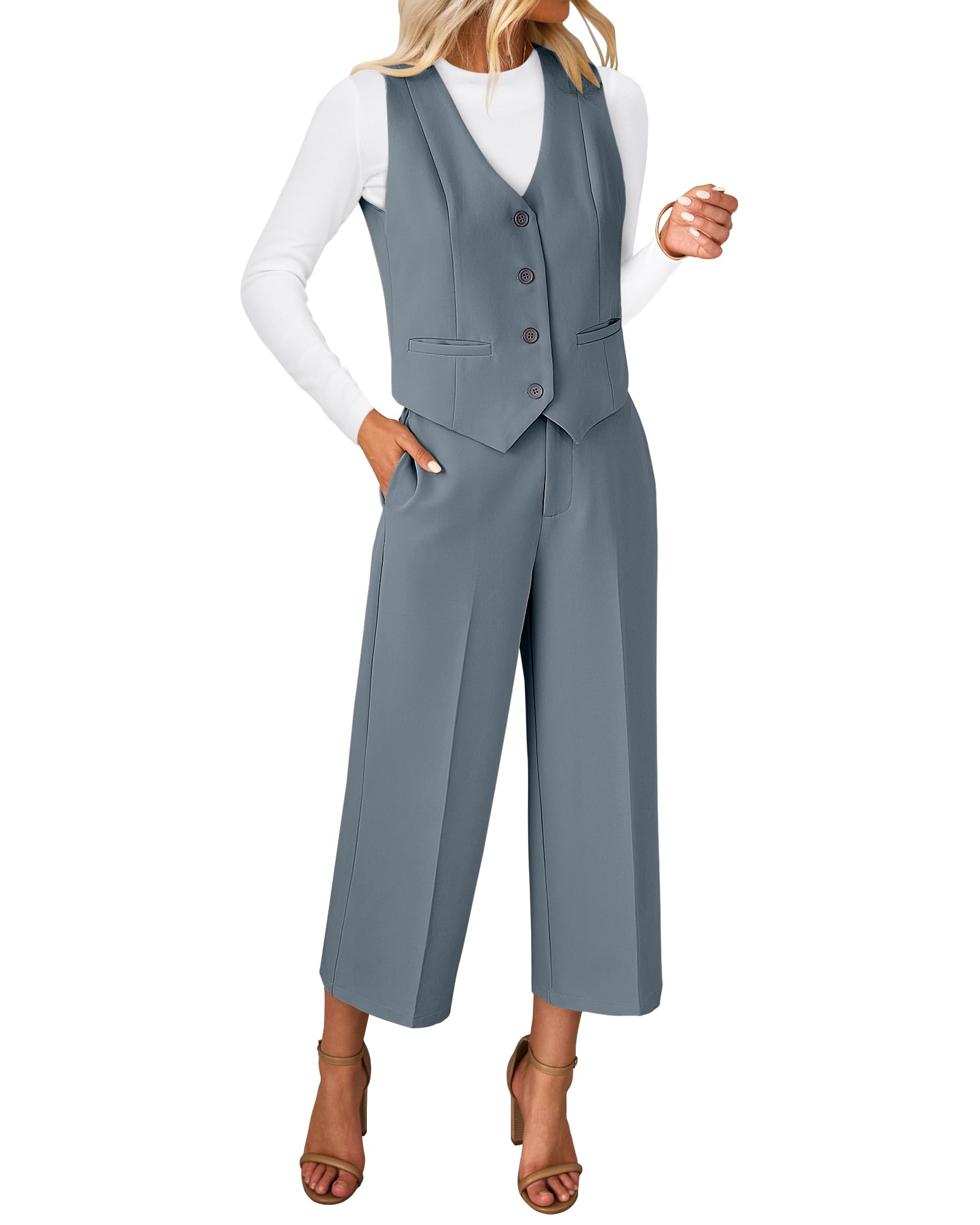 Conjunto De Pantalones Luvamia De 2 Piezas Para Mujer, Gris De Verano, Talla L - Venta Internacional.