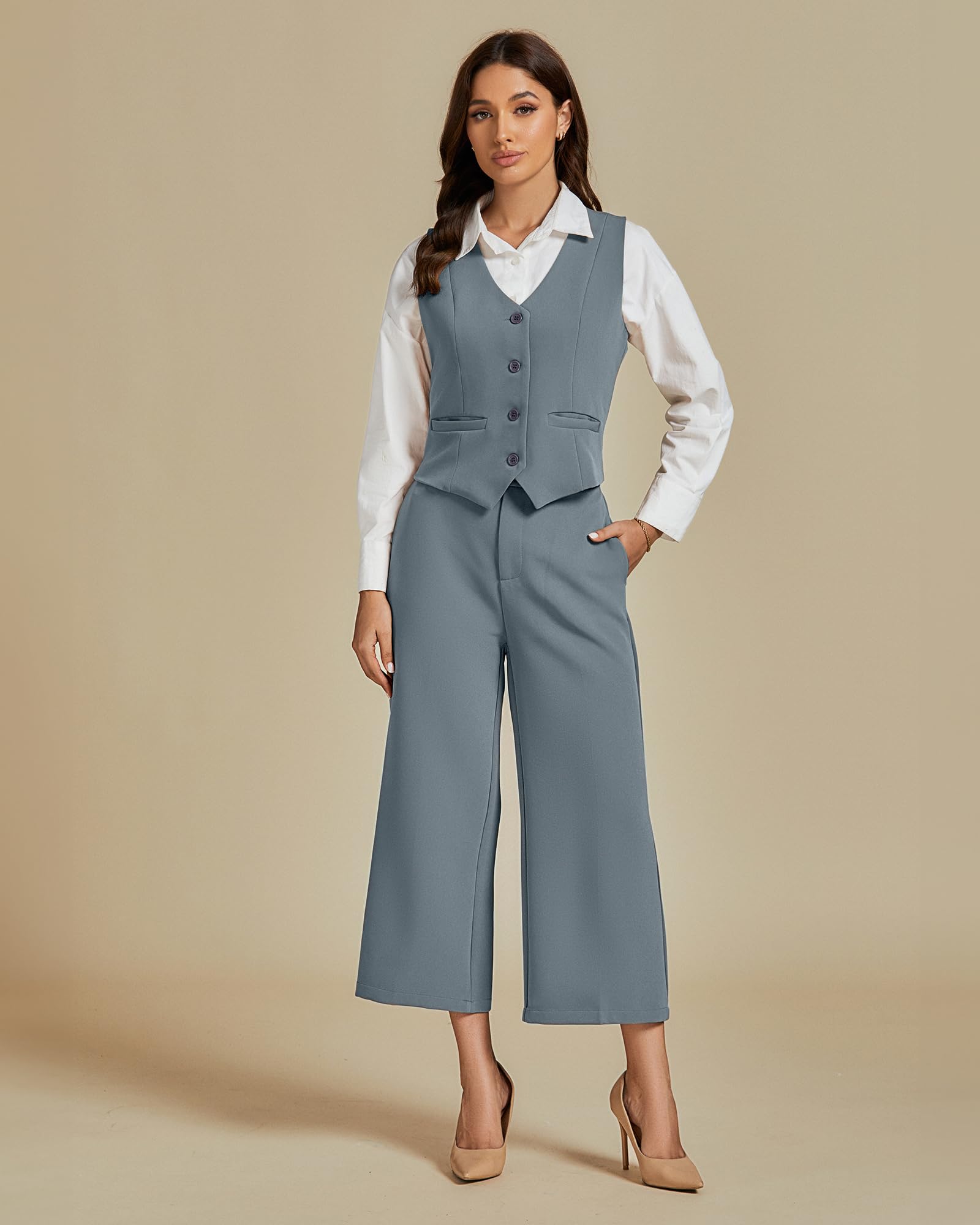 Foto 4 pulgar | Conjunto De Pantalones Luvamia De 2 Piezas Para Mujer, Gris De Verano, Talla L - Venta Internacional.