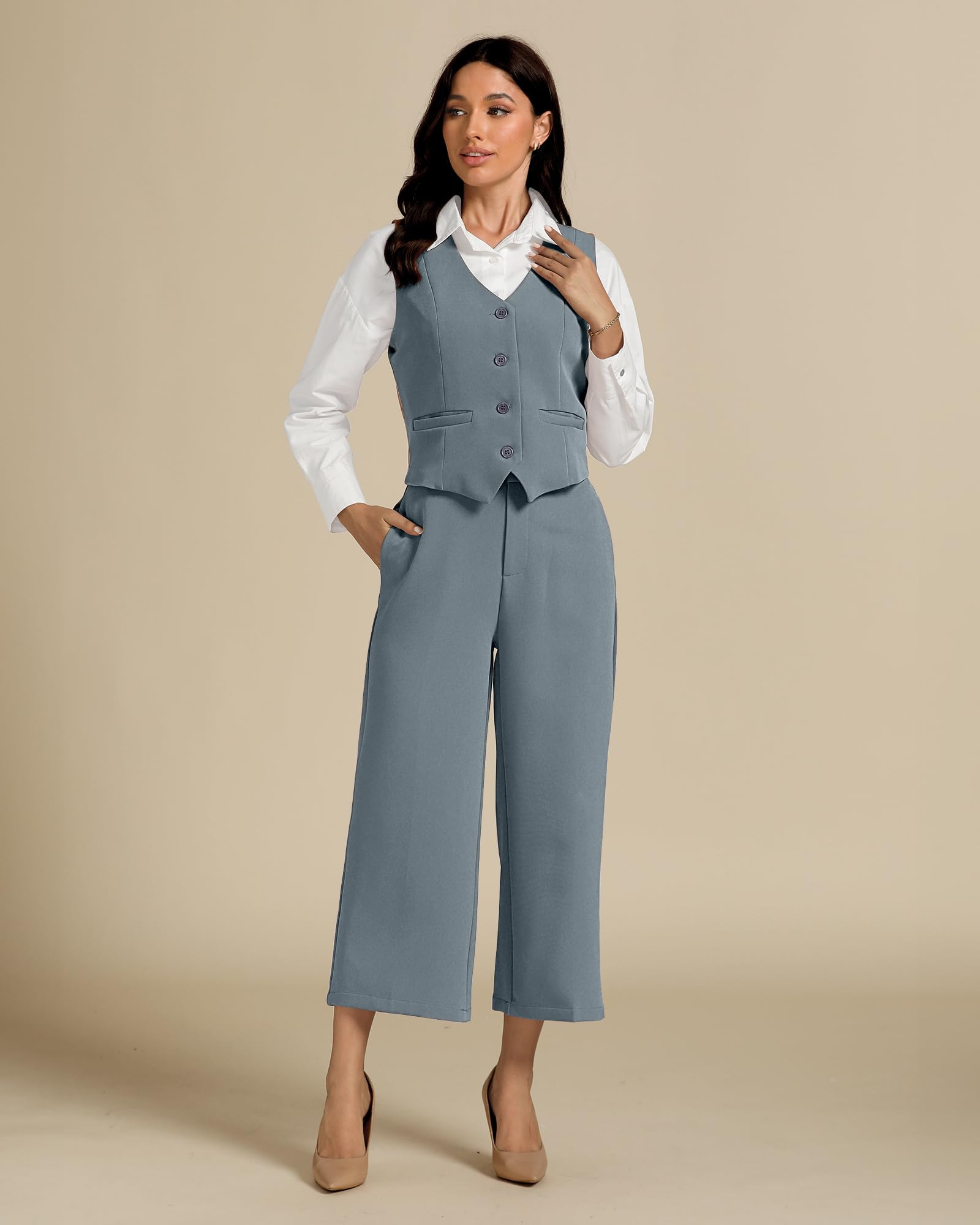 Foto 5 pulgar | Conjunto De Pantalones Luvamia De 2 Piezas Para Mujer, Gris De Verano, Talla L - Venta Internacional.
