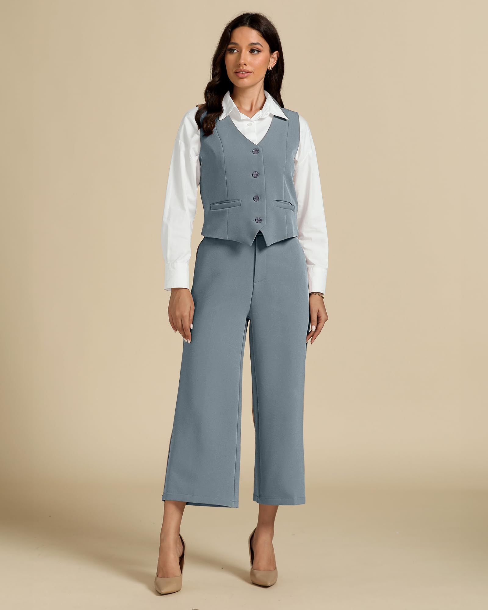 Foto 6 | Conjunto De Pantalones Luvamia De 2 Piezas Para Mujer, Gris De Verano, Talla L - Venta Internacional.
