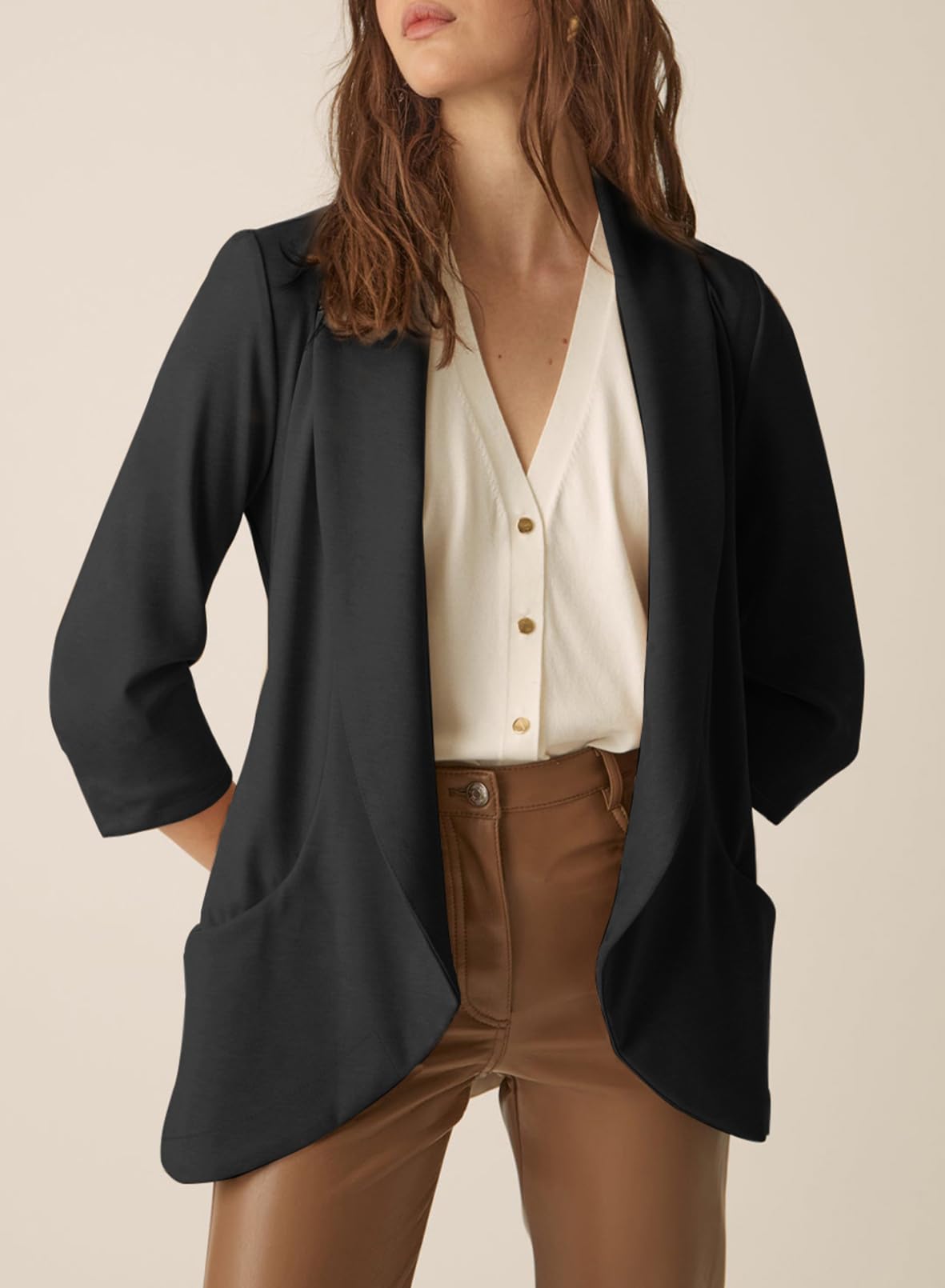 Foto 2 | Chaqueta Tipo Blazer Happy Sailed Con Parte Delantera Abierta Y Manga 3/4 Para Mujer - Venta Internacional.